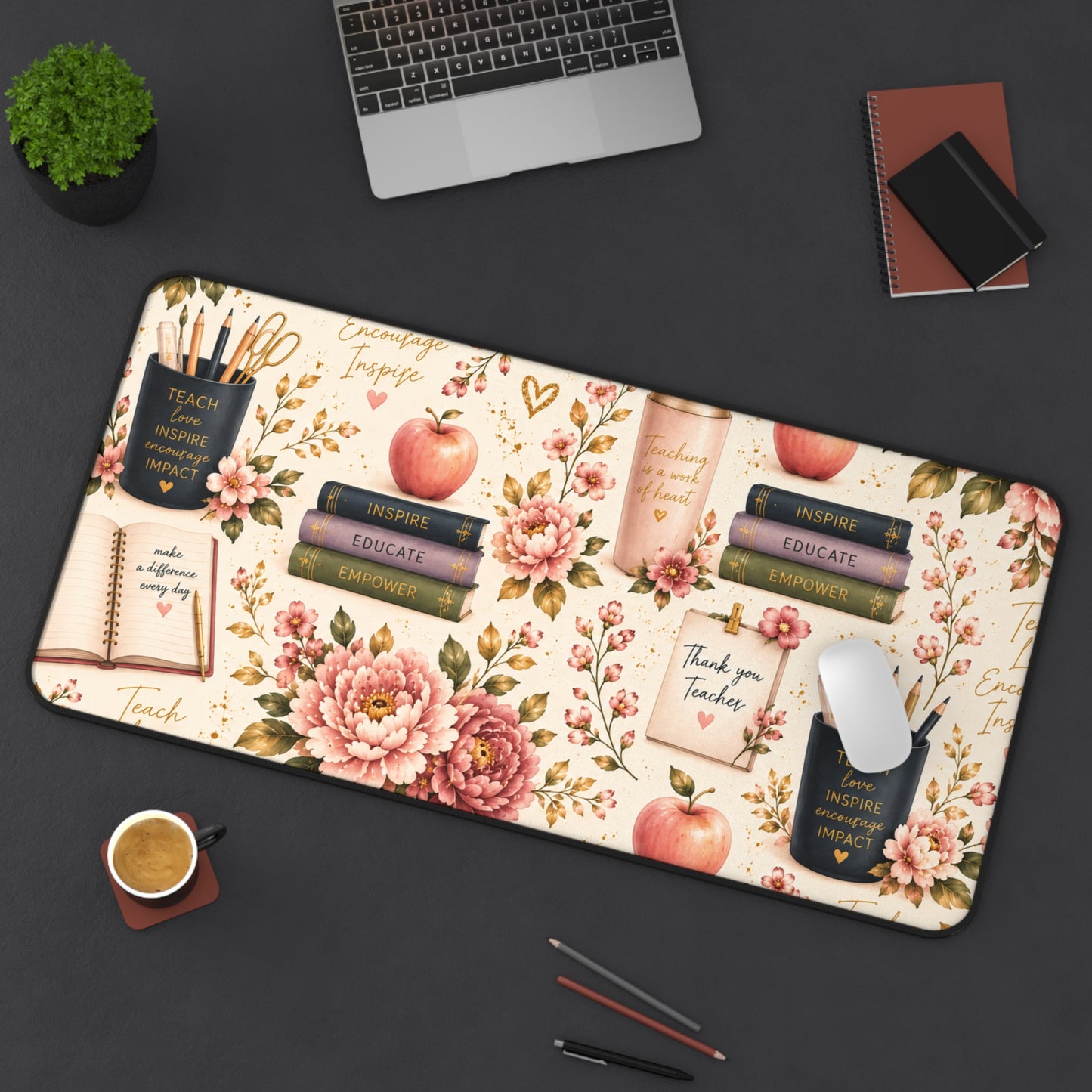 Teacher Appreciation Floral Desk Mat — 'Thank You Teacher' Laptop Mousepad