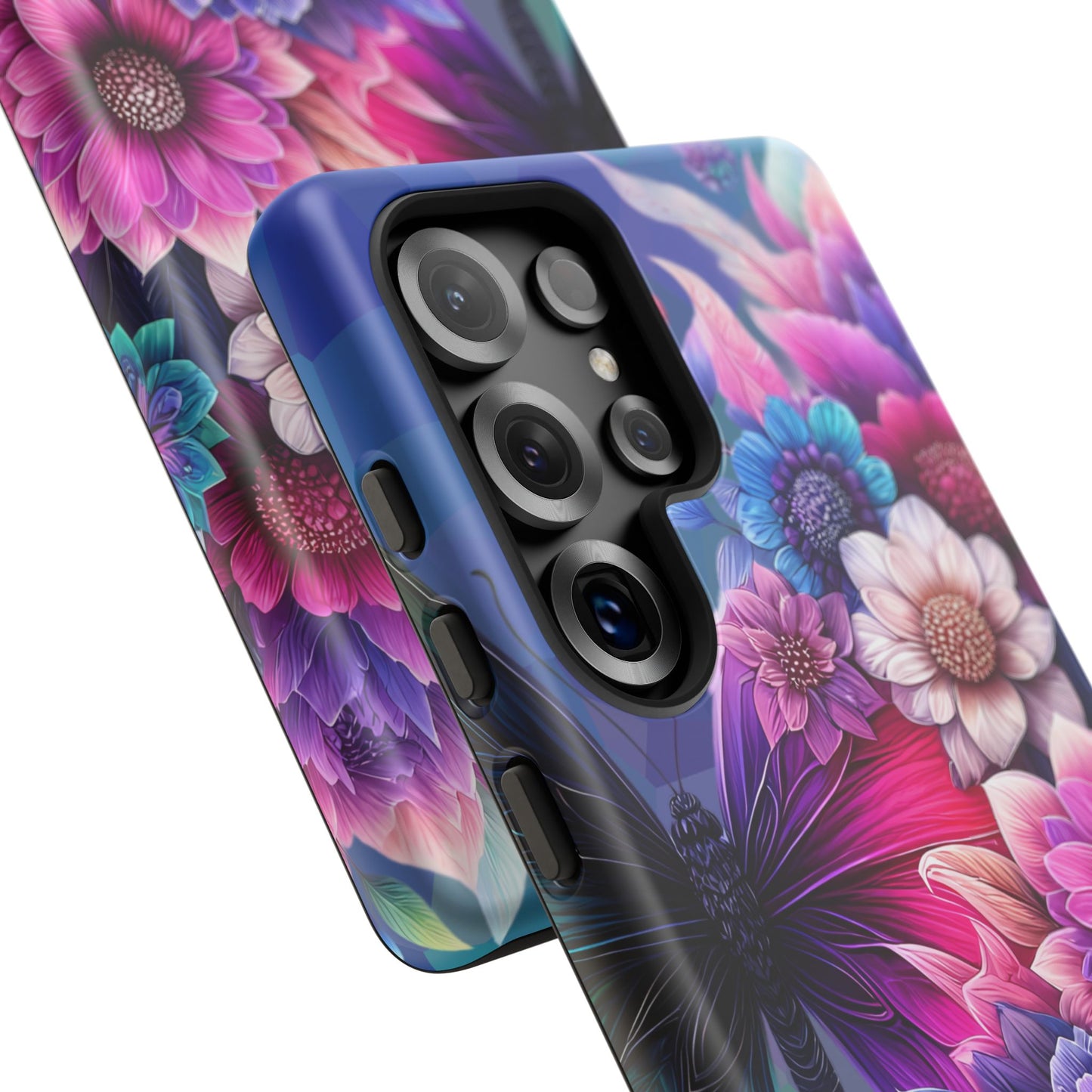 Butterfly Bloom Tough Phone Case — Vibrant Purple Blossom Protective Cover