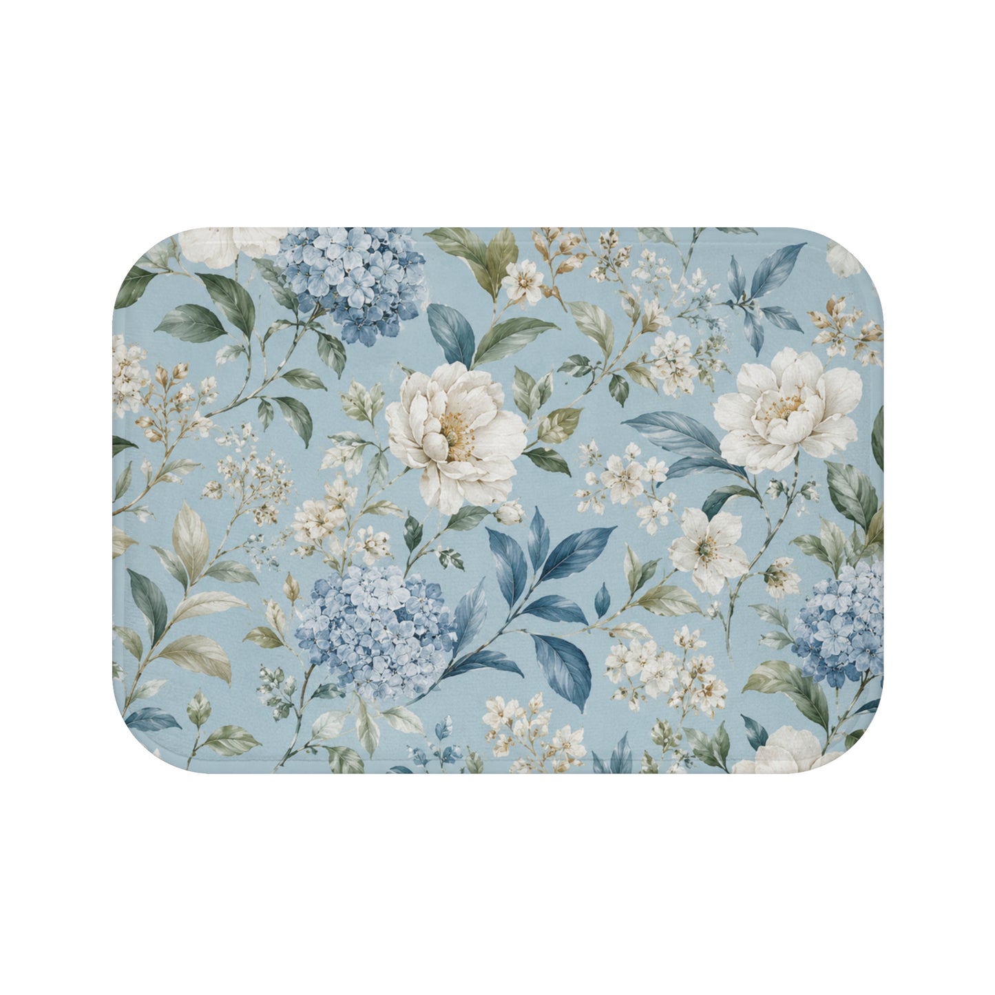 Blue Vintage Hydrangea & Peony Bathroom Rug