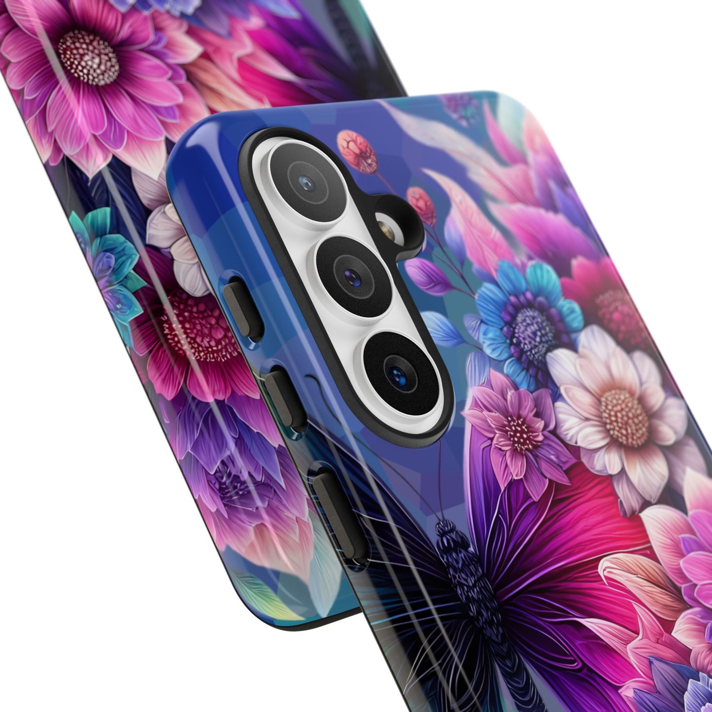 Butterfly Bloom Tough Phone Case — Vibrant Purple Blossom Protective Cover