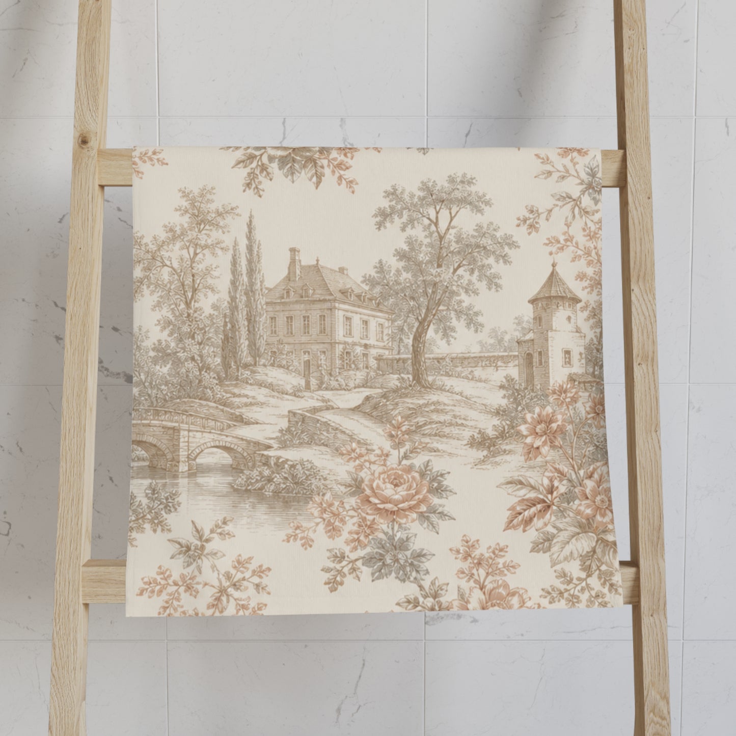 Château Rosé Hand Towel — French Country Floral Kitchen Towel