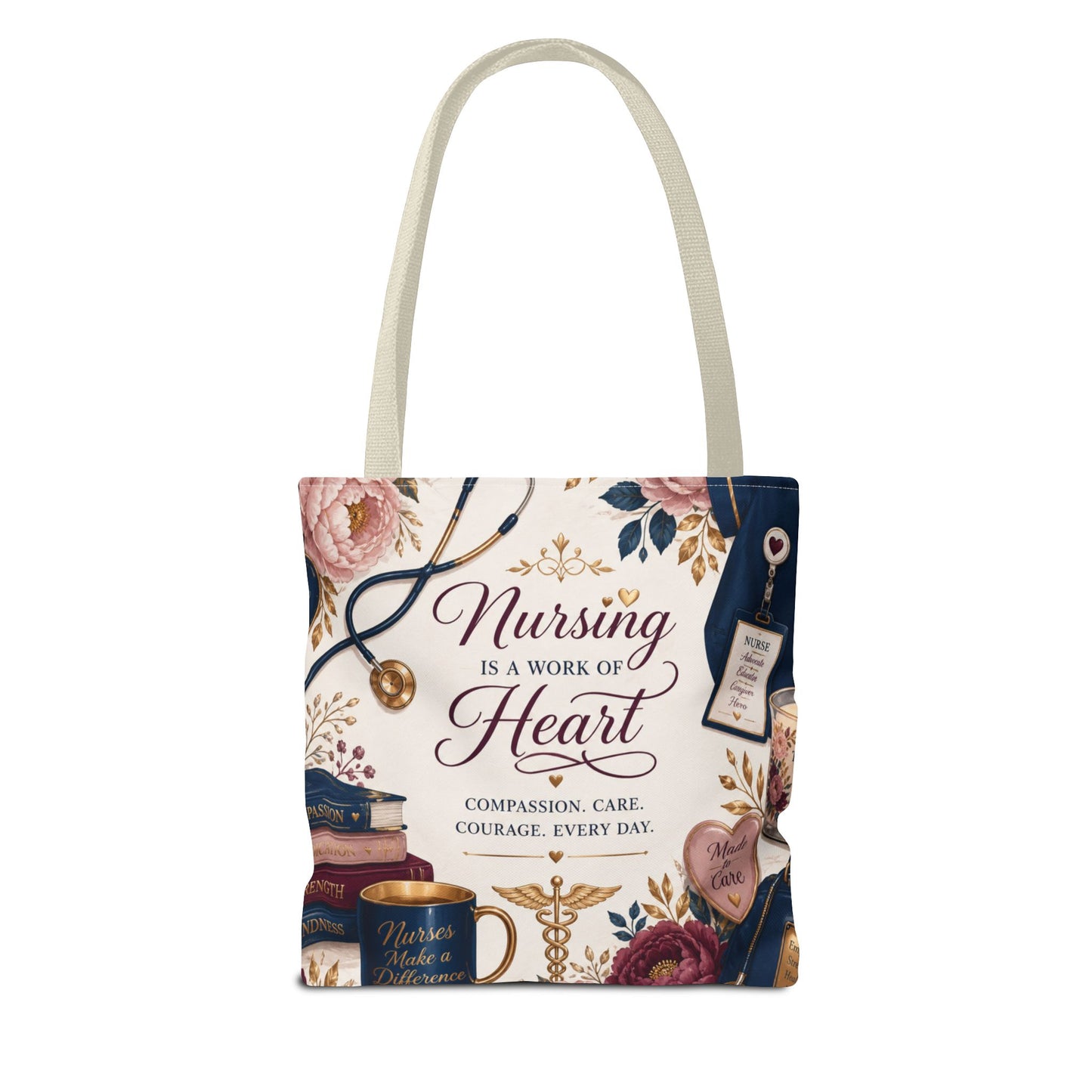 Nursing Is a Work of Heart Tote Bag – Floral Nurse Appreciation Gift