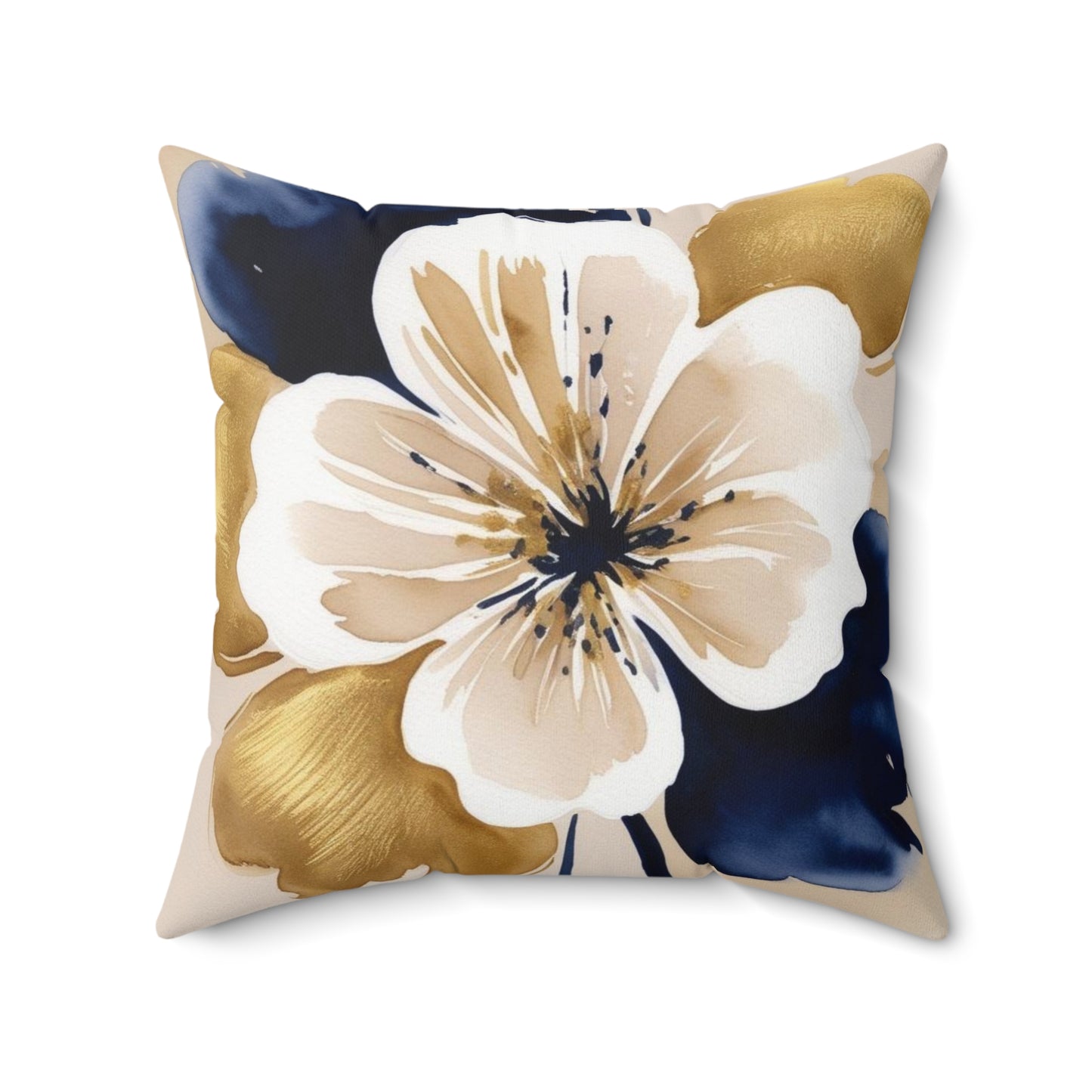 Floral Gold & Navy Square Pillow