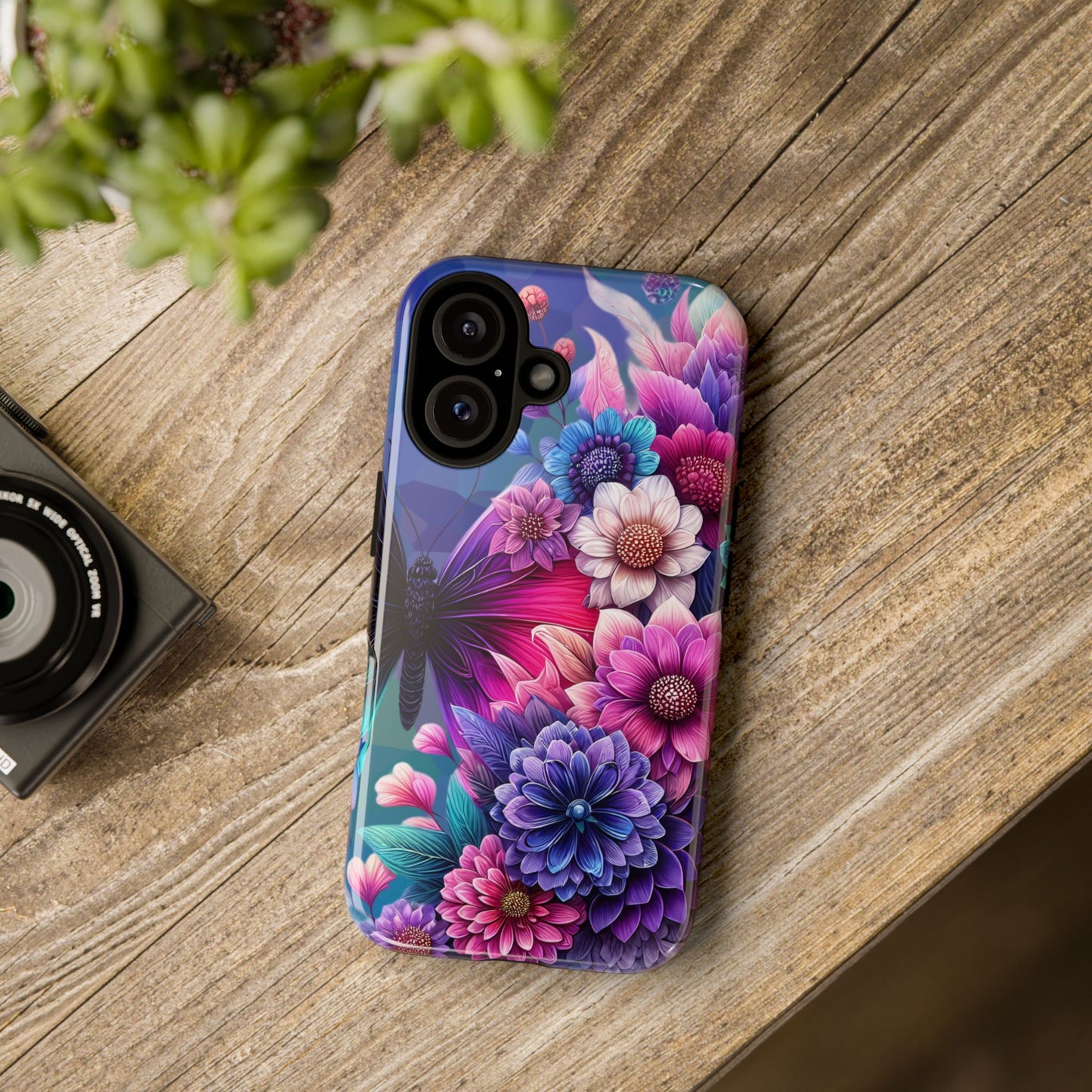 Butterfly Bloom Tough Phone Case — Vibrant Purple Blossom Protective Cover