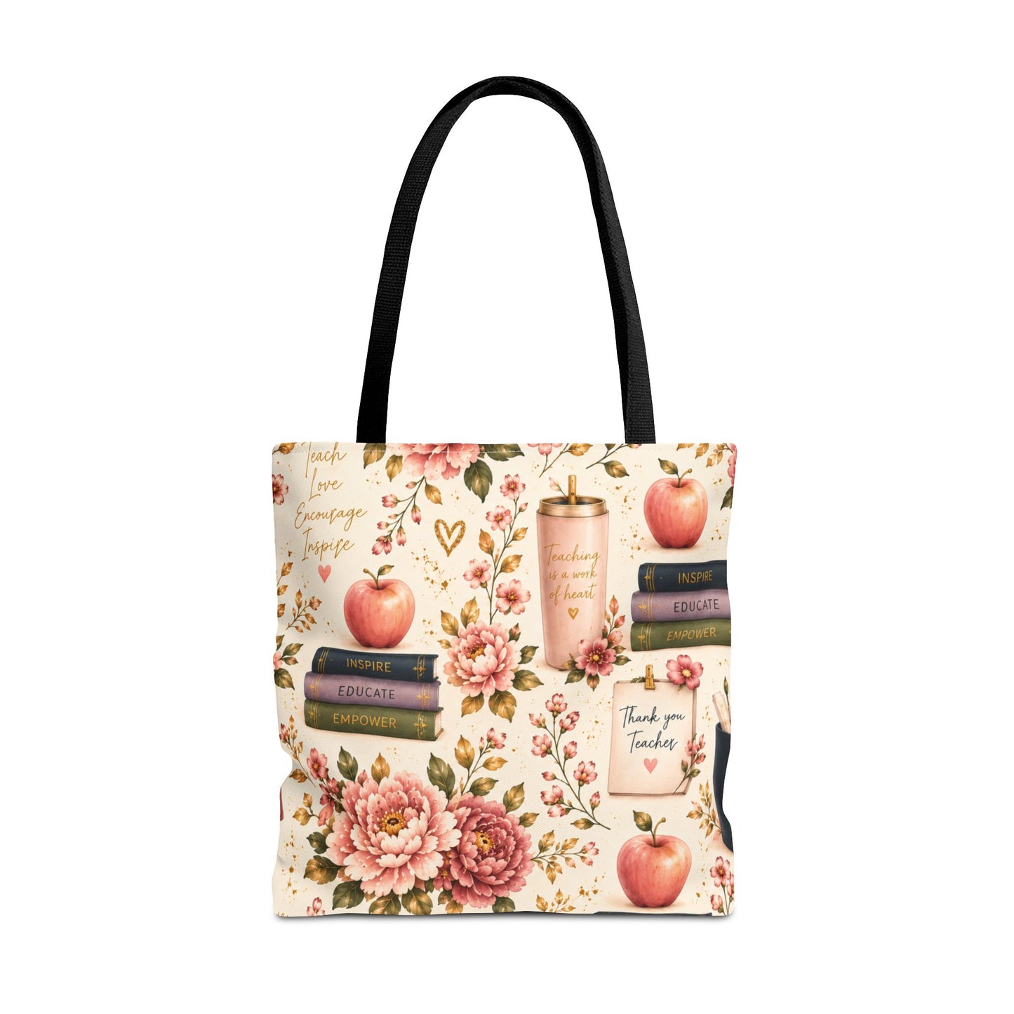 Teacher Appreciation Tote Bag - 'Thank You Teacher' Book & Apple Pattern