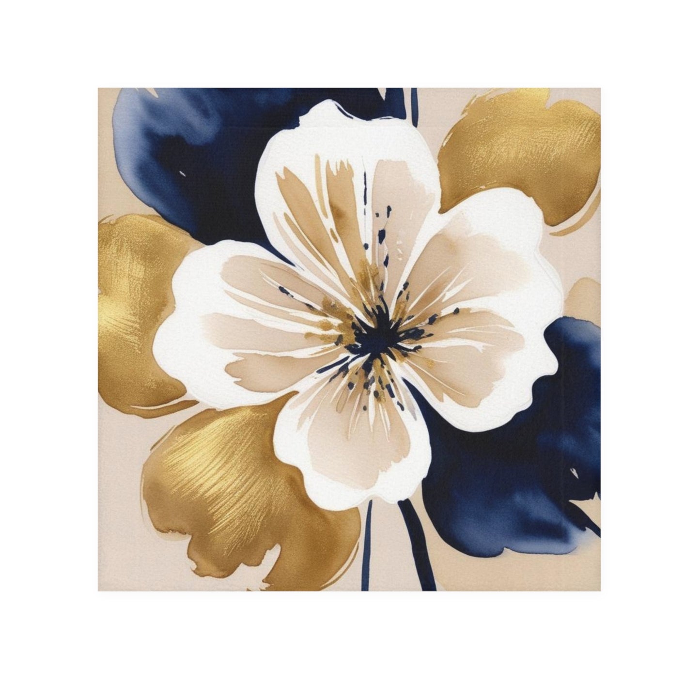 Floral Gold & Navy Face Towel