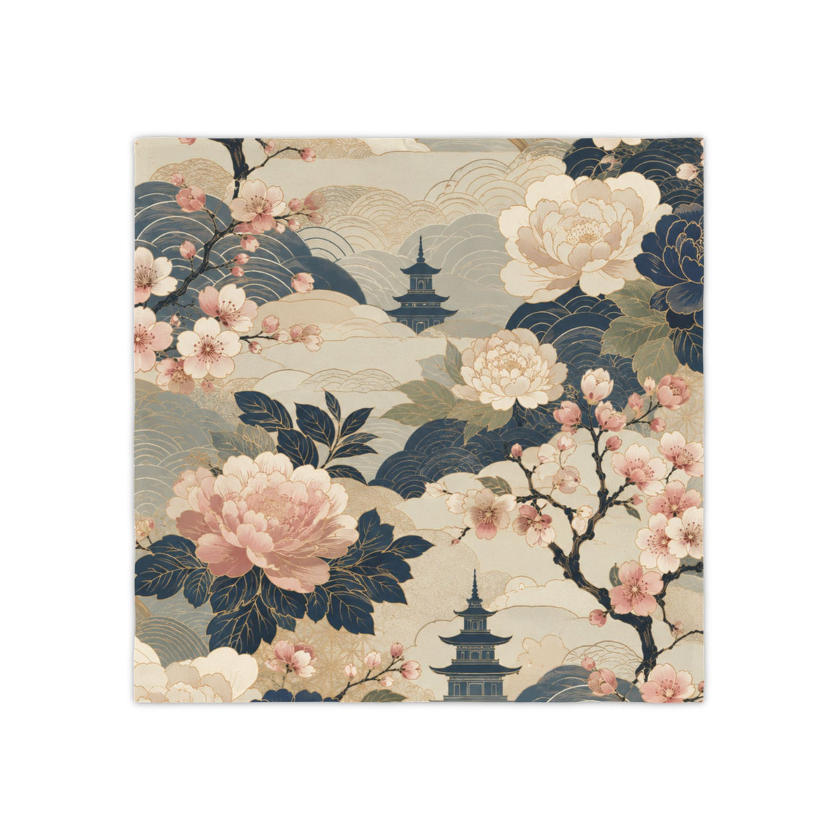 Kyoto Garden Cocktail Napkins — Asian-Inspired Peony & Cherry Blossom (Set of 4)