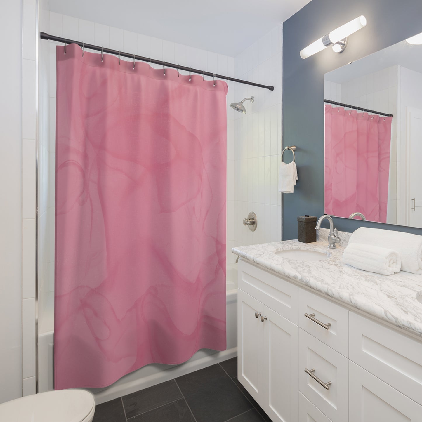 Blush Pink Shower Curtain – Elegant Marble Bath Decor