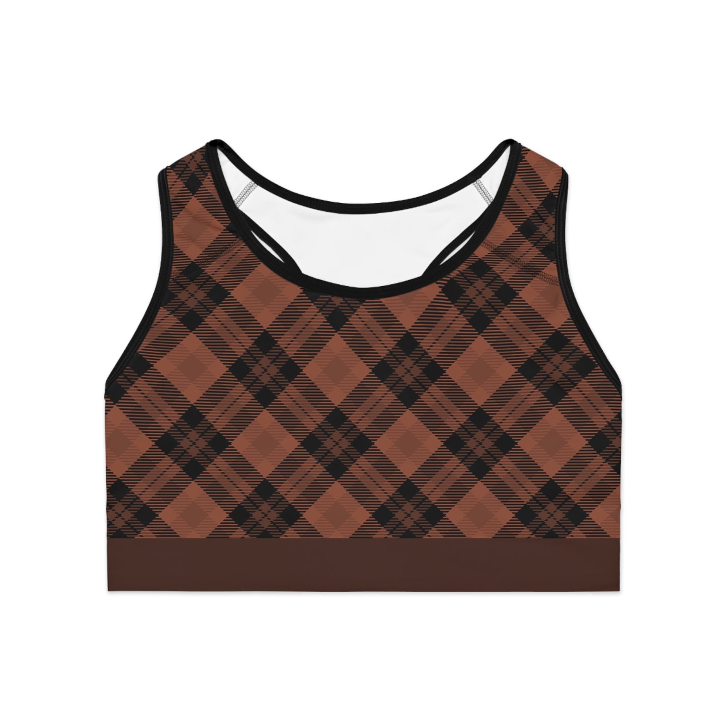 Brown w/Cocoa Trim Plaid Sports Bra (AOP)