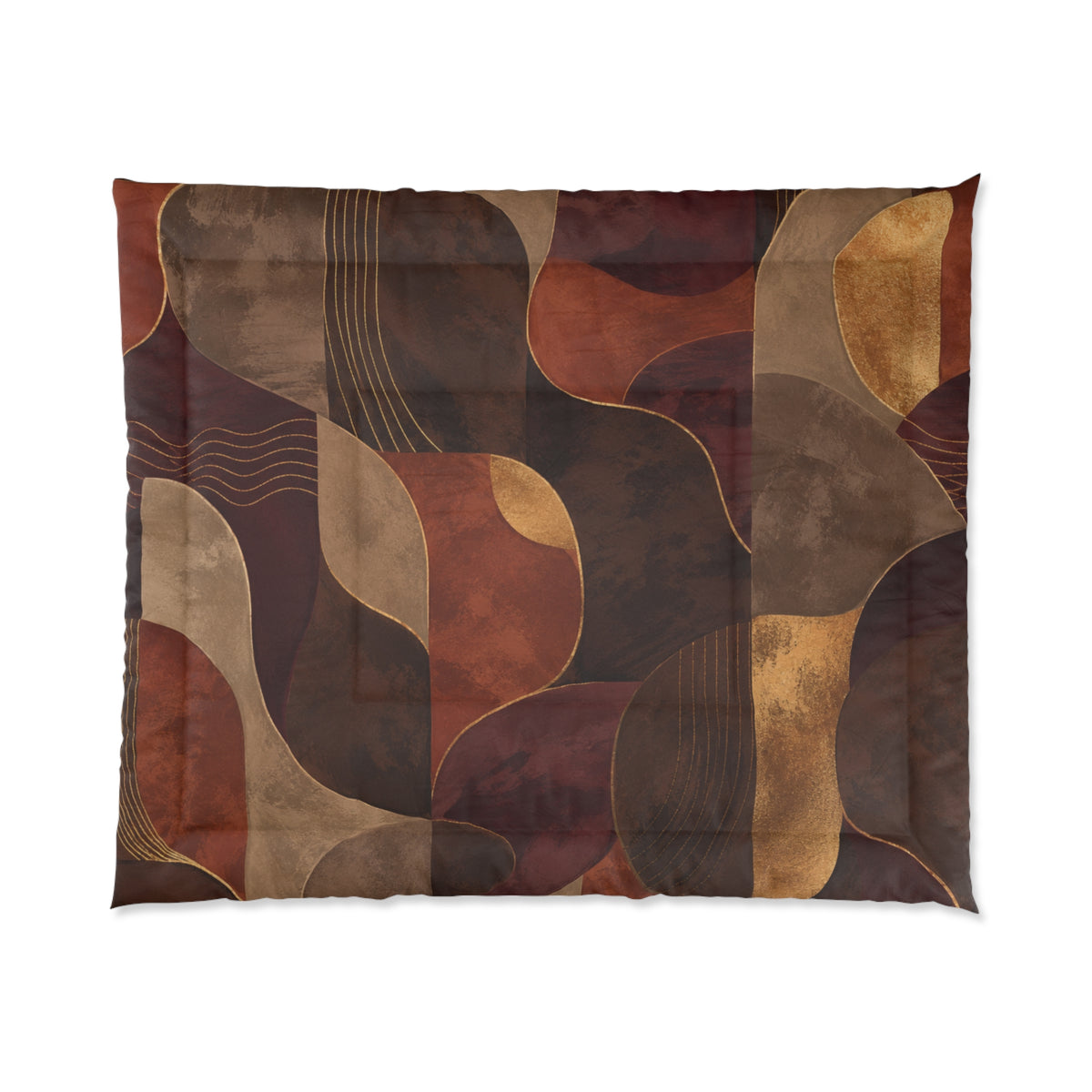 Ember & Earth Comforter — Retro Geometric Bedding in Warm Browns & Rust