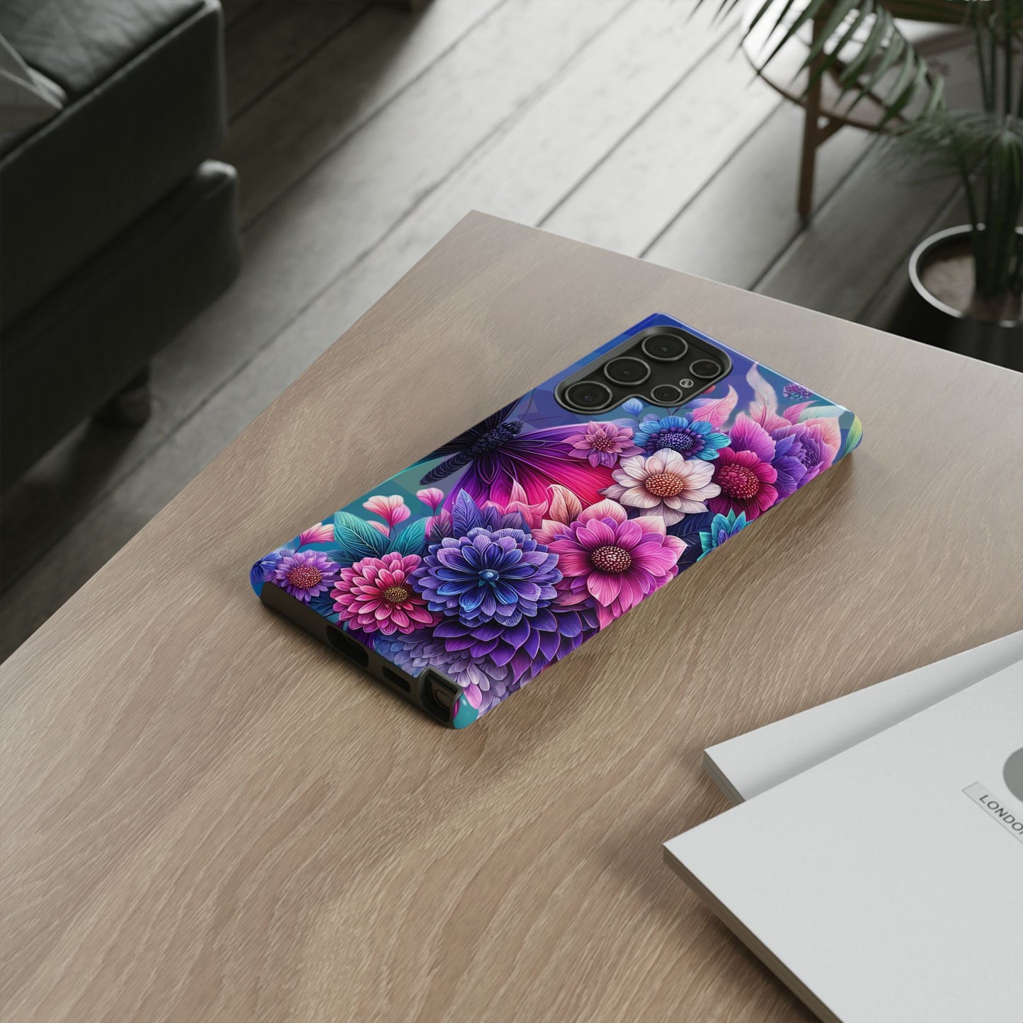 Butterfly Bloom Tough Phone Case — Vibrant Purple Blossom Protective Cover