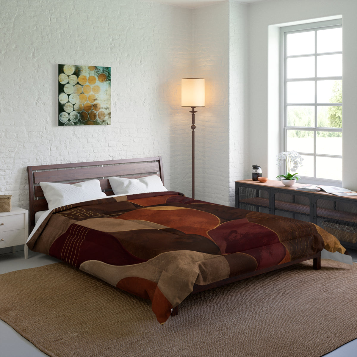 Ember & Earth Comforter — Retro Geometric Bedding in Warm Browns & Rust