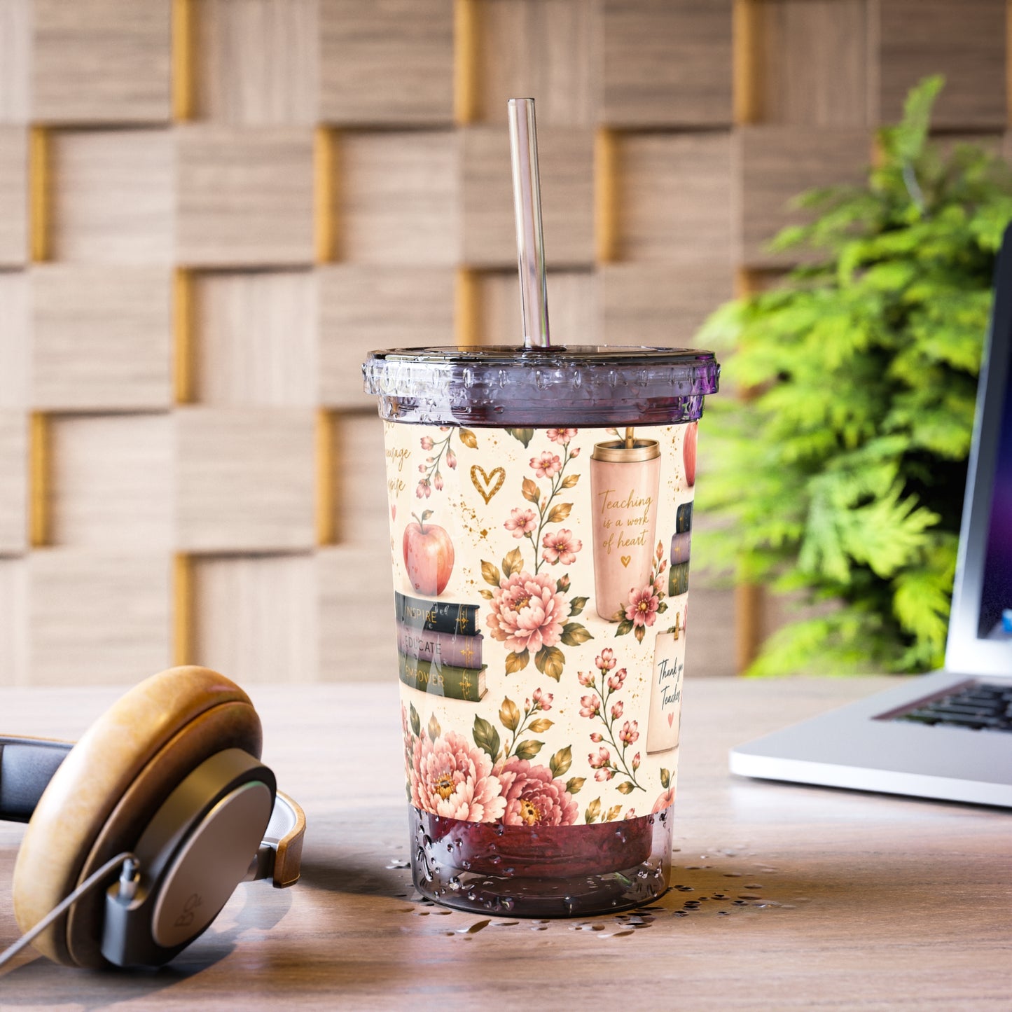 Teacher Appreciation Floral Acrylic Tumbler — "Thank You Teacher" Travel Cup