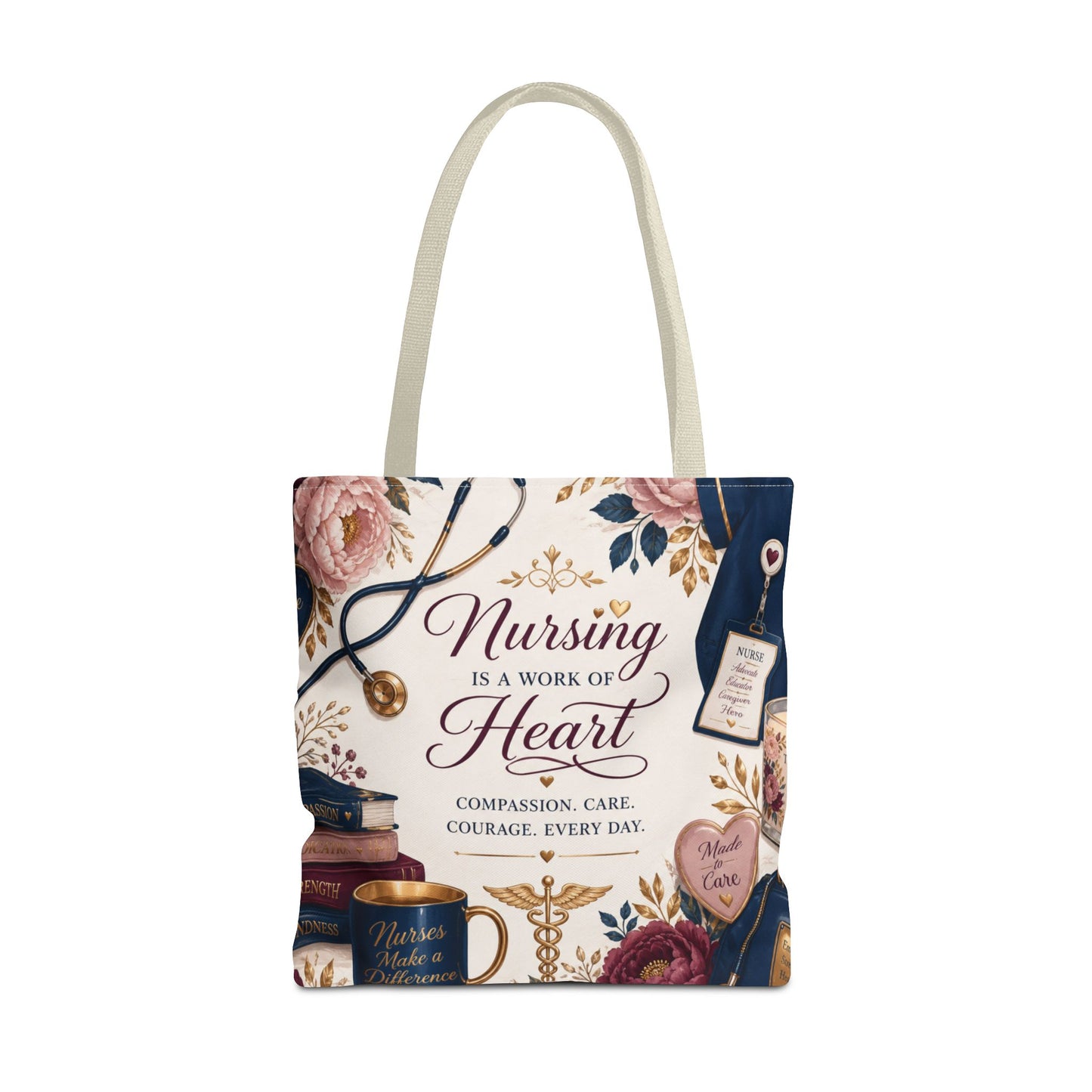Nursing Is a Work of Heart Tote Bag – Floral Nurse Appreciation Gift