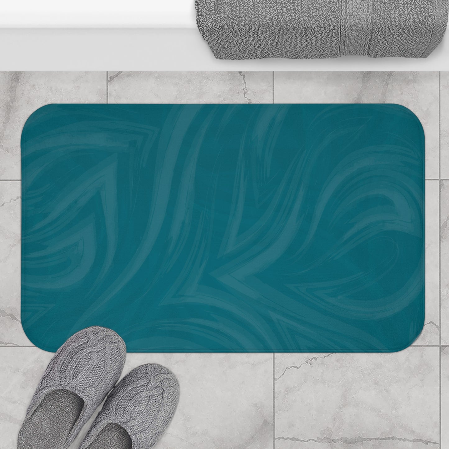 Teal Wave Bath Mat — Plush Absorbent Bathroom Rug