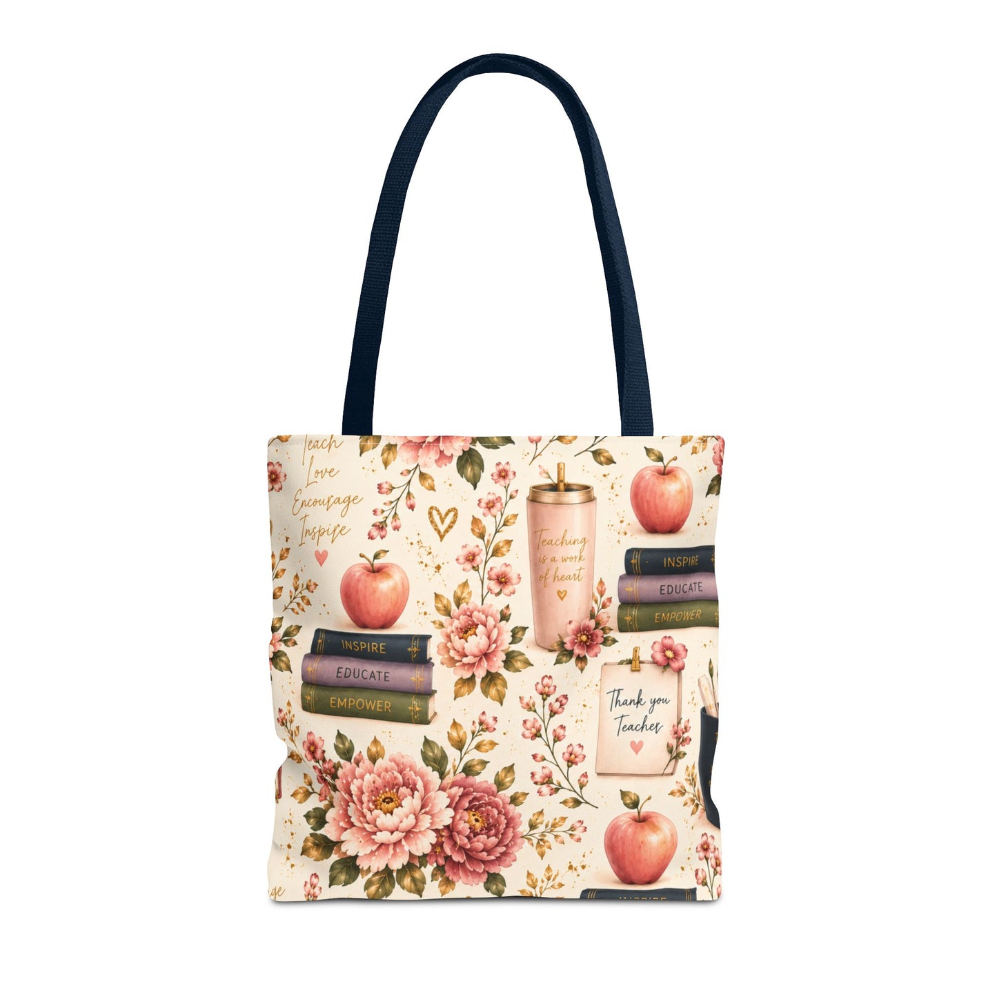 Teacher Appreciation Tote Bag - 'Thank You Teacher' Book & Apple Pattern