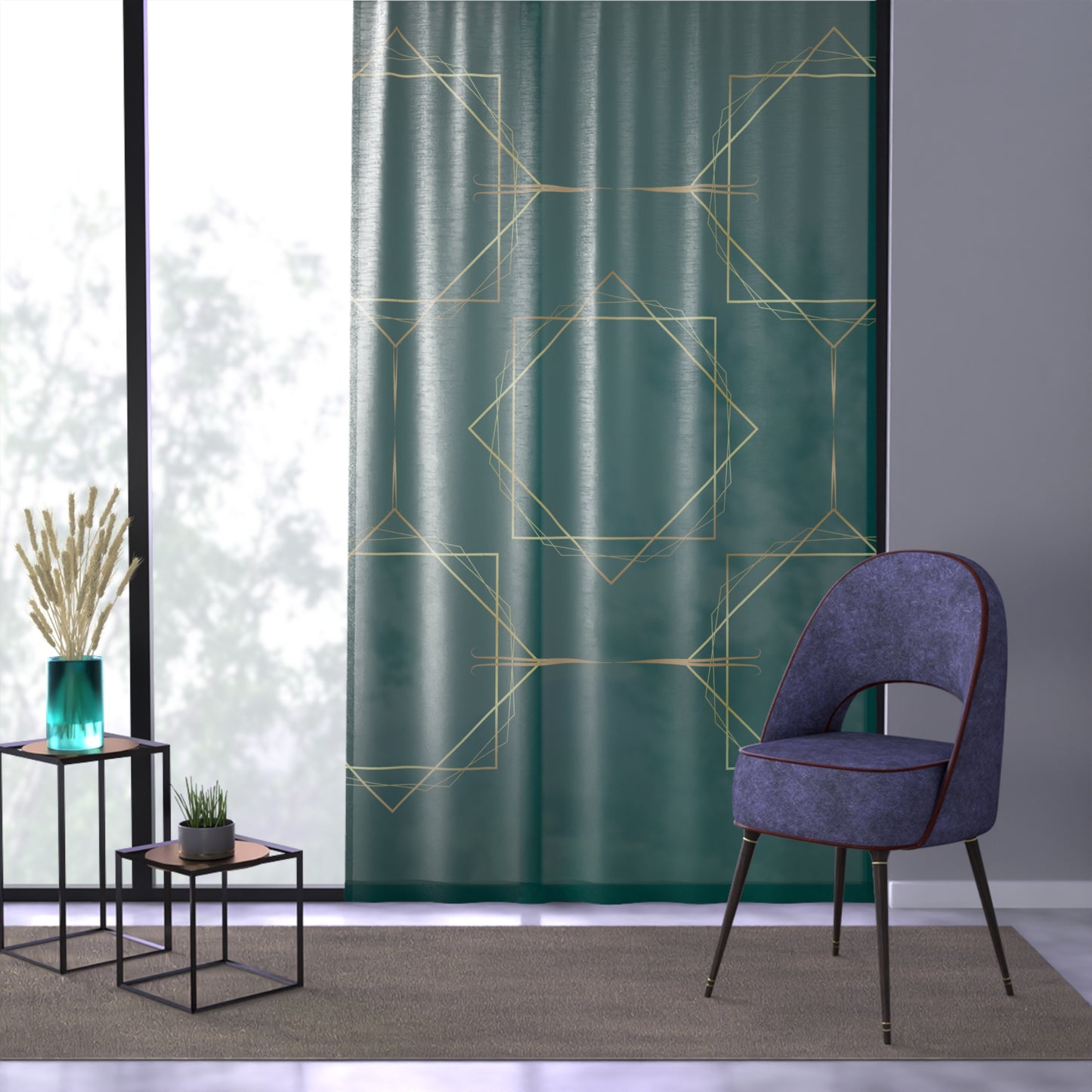 Gilded Elegance (Dark Teal) Sheer Window Curtain