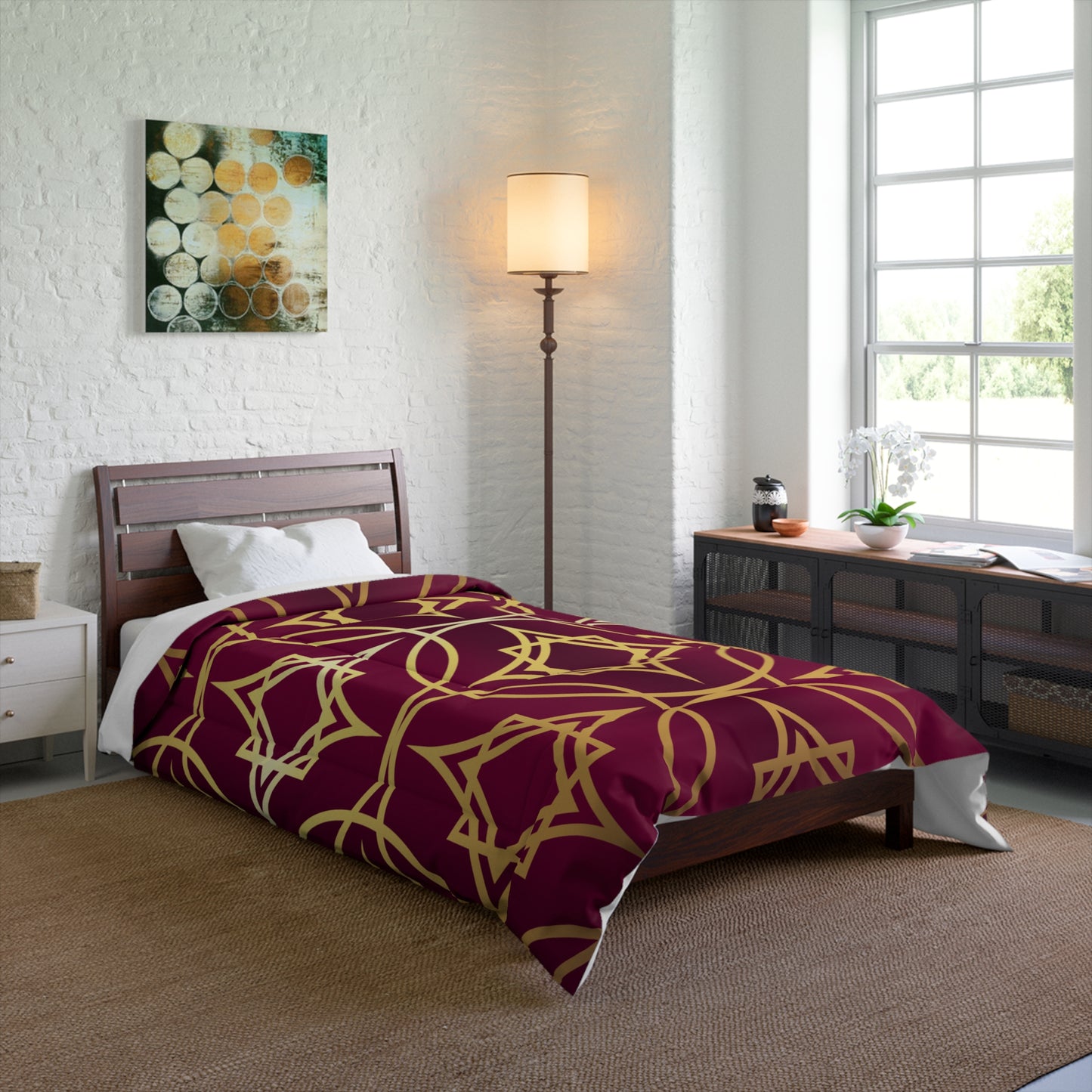 Gilded Geometric Comforter — Burgundy & Gold Luxury Duvet Cover