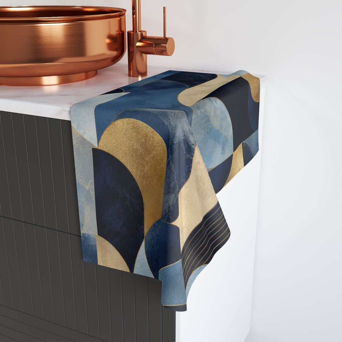 Azure Opulence Hand Towel — Modern Art Deco Kitchen/Guest Towel