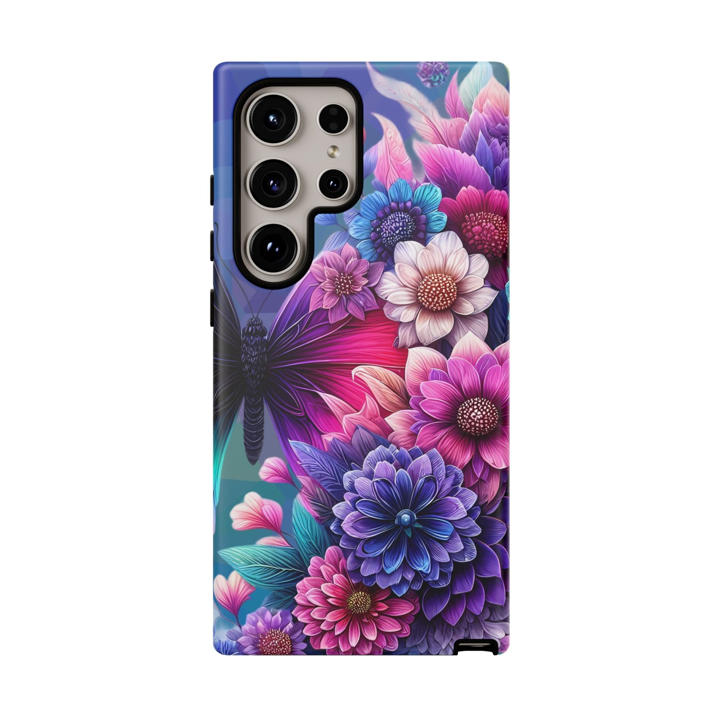 Butterfly Bloom Tough Phone Case — Vibrant Purple Blossom Protective Cover