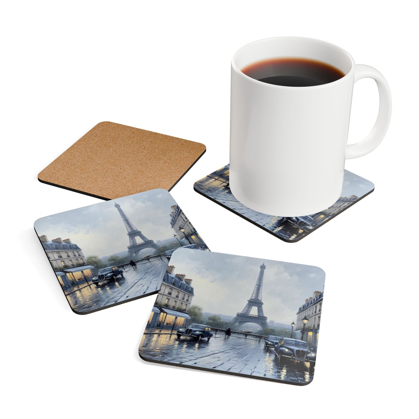A Rainy Day in Paris Corkwood Coaster Set