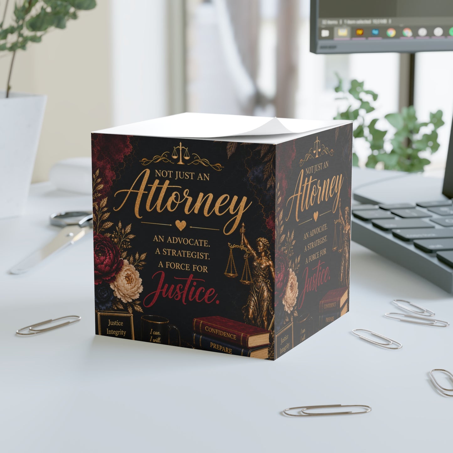 Attorney Note Cube — "Not Just an Attorney" Inspirational Legal Desk Gift