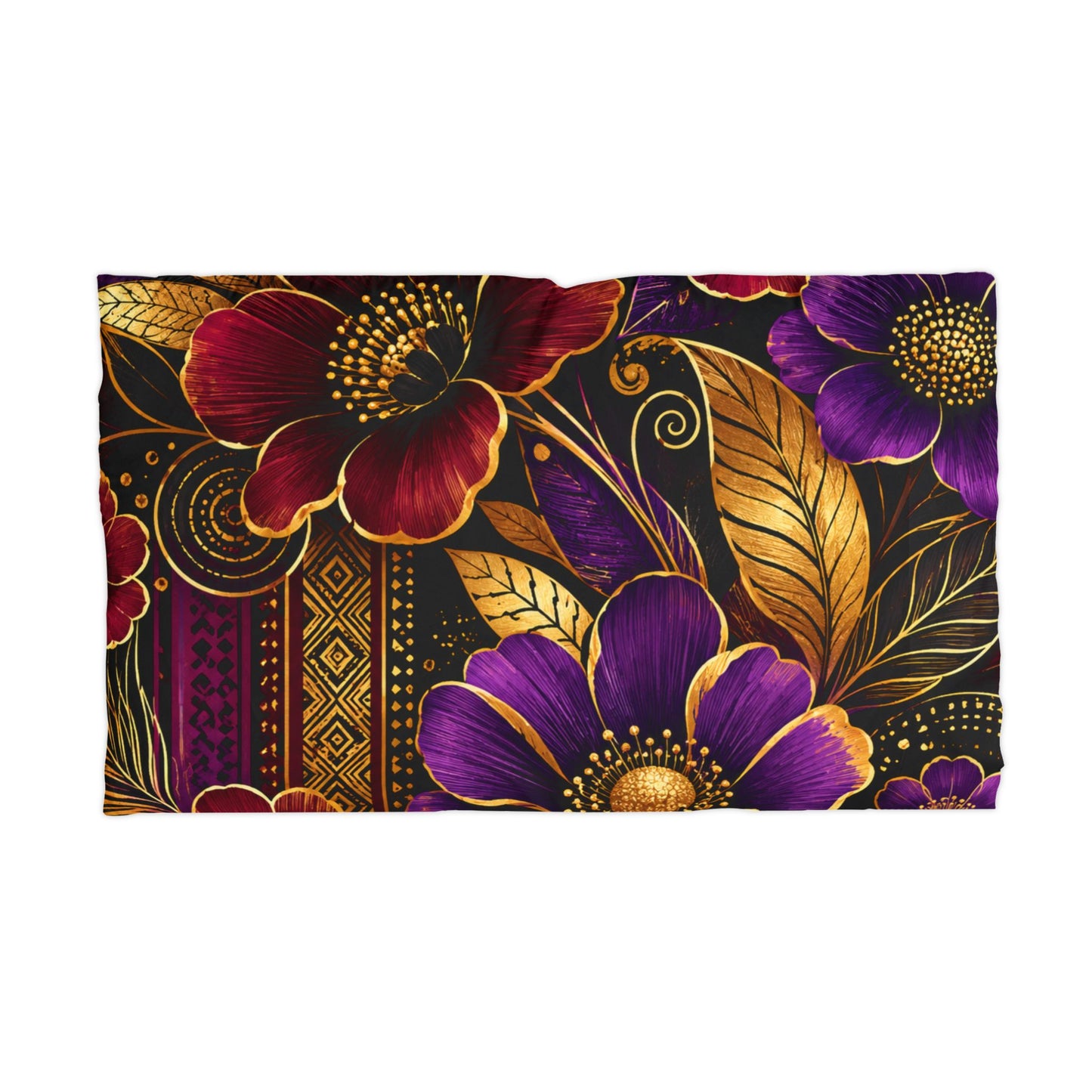 Zuri Garden Luxe Pillowcase — Purple & Gold Botanical Microfiber