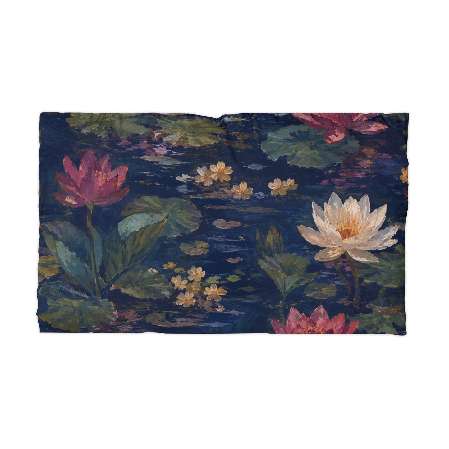 Dark Blue Lotus Pond Microfiber Pillow Cover