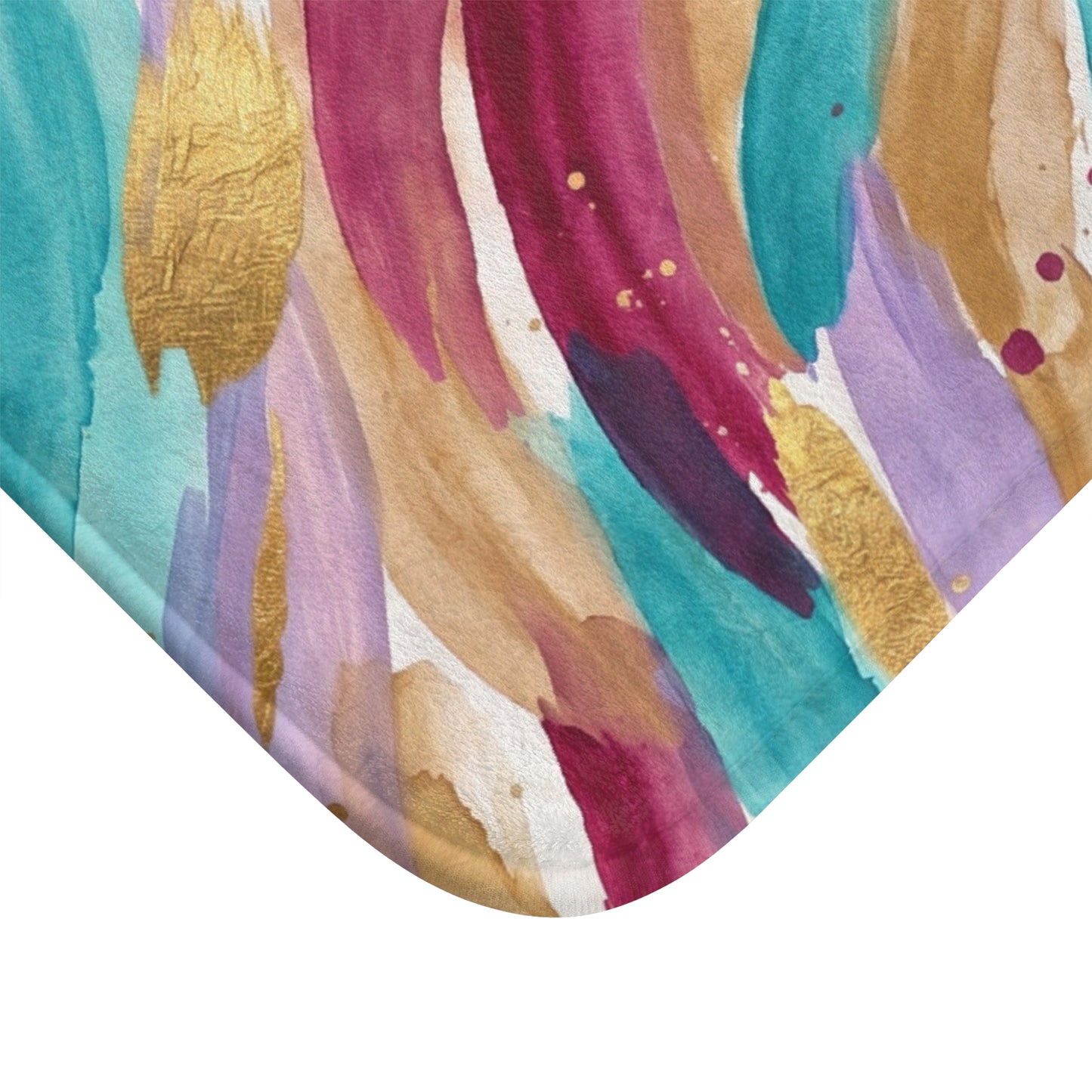 Abstract Watercolor Brushstroke Bath Mat — Teal, Gold & Berry Bathroom Rug