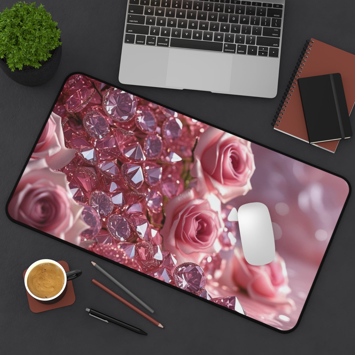 Pink Diamonds & Petals Desk Mat