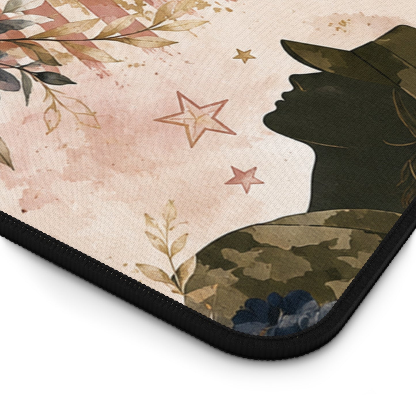 Woman Warrior Veteran Desk Mat — Feminine Patriotic Military Mouse Pad