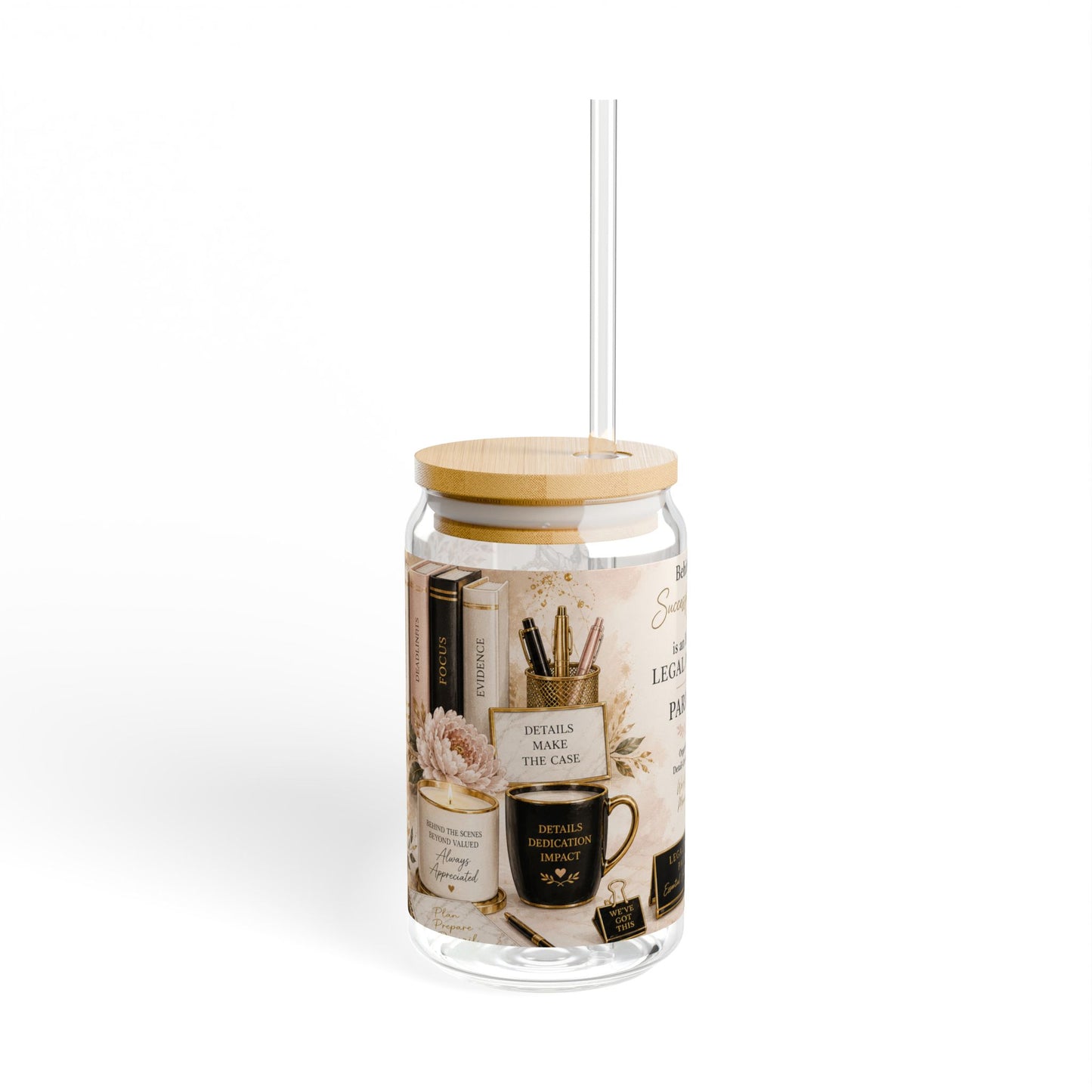 Counsel & Confidence: Paralegal or Legal Asst. Sipper Glass – 16oz Mason Tumbler with Straw (Appreciation Gift)
