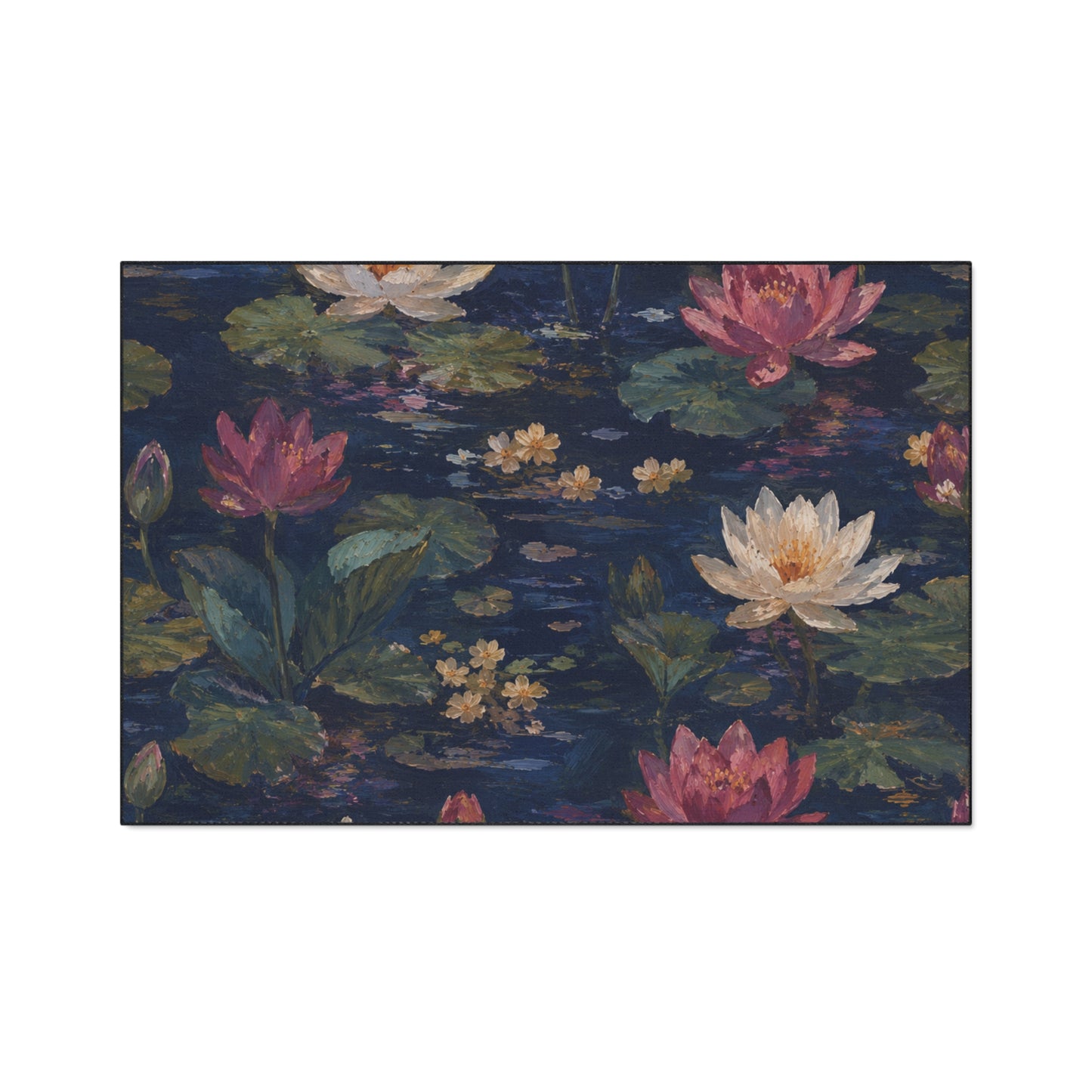 Dark Blue Lotus Pond Heavy-Duty Floor Mat — Durable Entryway Rug