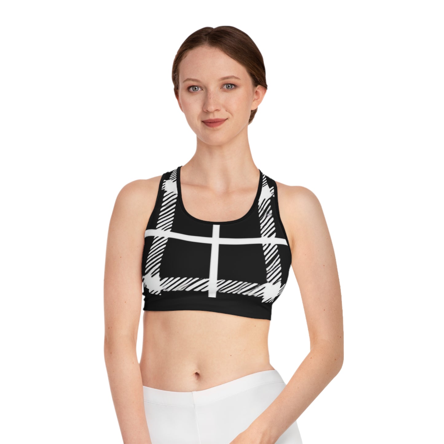 Black/White Plaid Sports Bra (AOP)