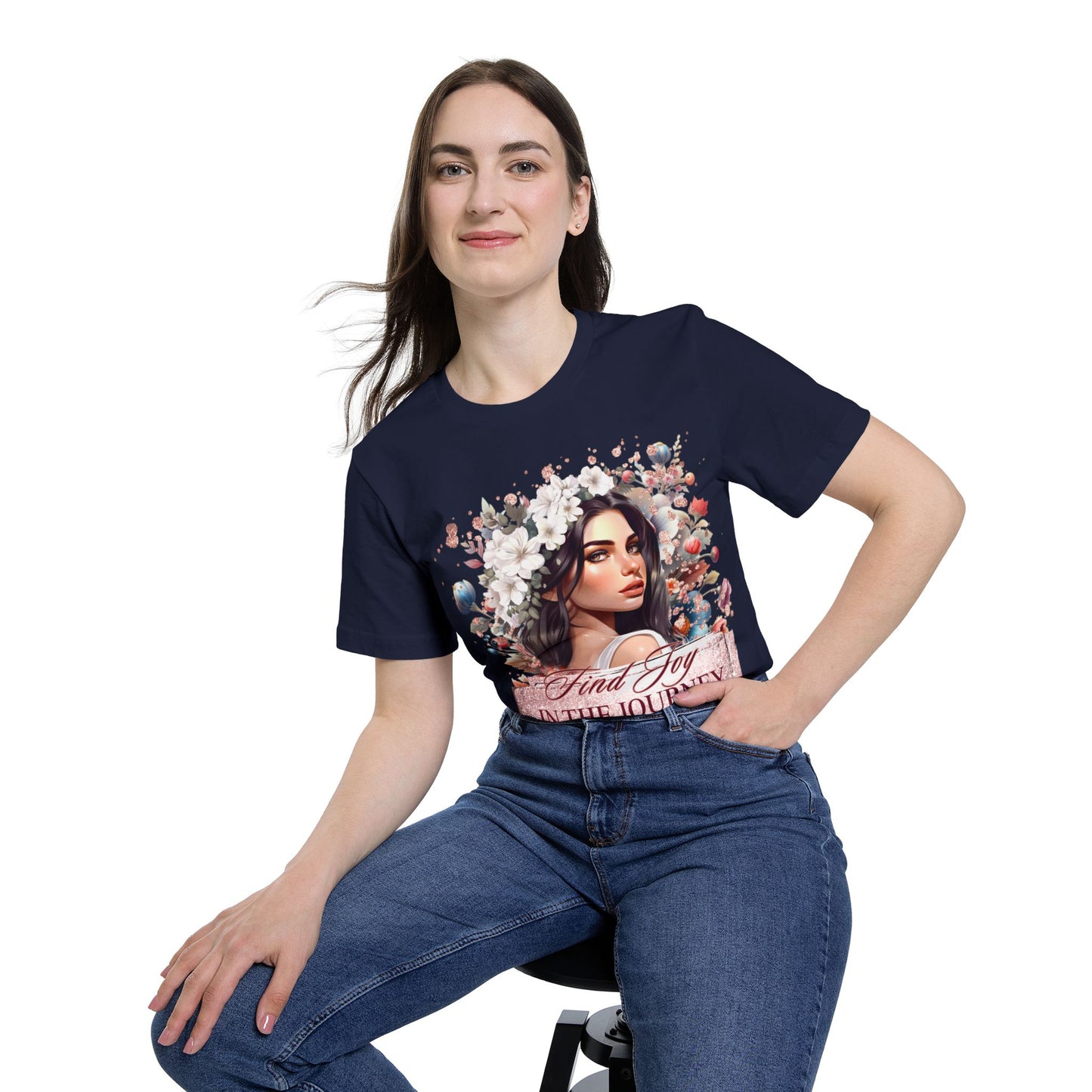 Portrait Graphic T-Shirt 'Find Joy in the Journey' Floral Portrait T-Shirt