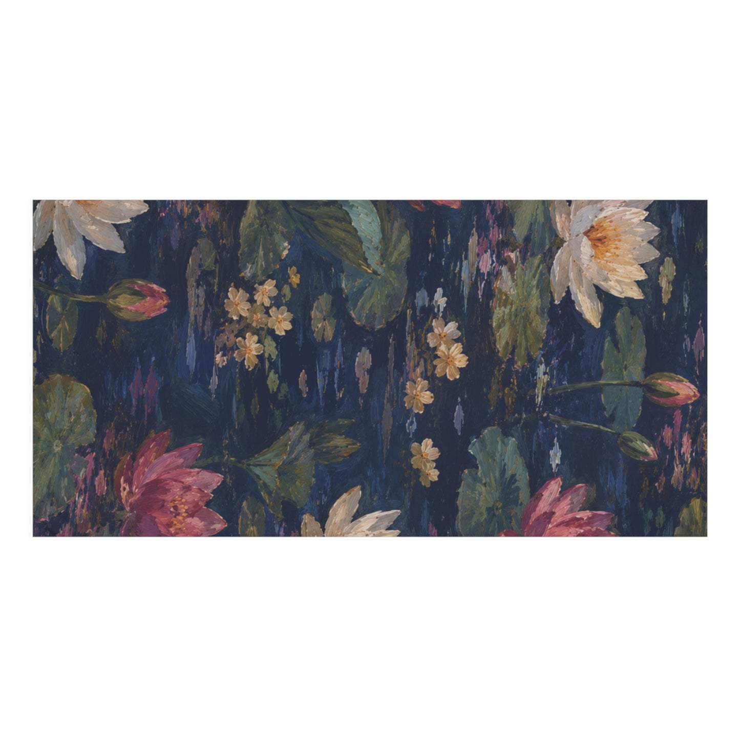 Dark Blue Lotus Pond Design - Bath Towel