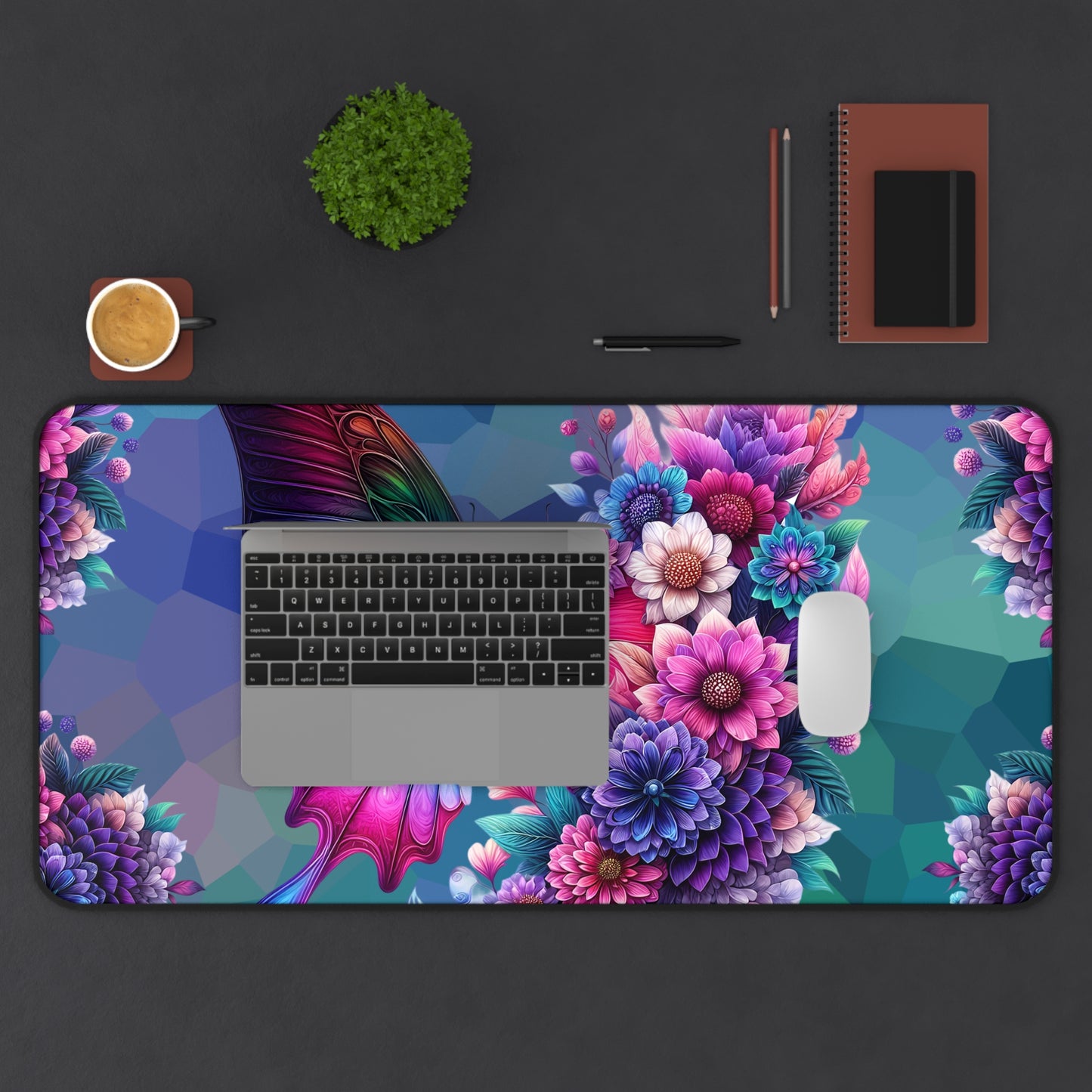 Butterfly Bloom Desk Mat — Vibrant Floral RGB Mousepad for Gamers & Creatives
