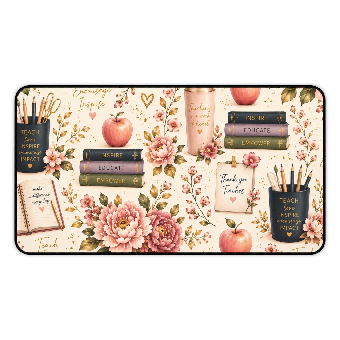 Teacher Appreciation Floral Desk Mat — 'Thank You Teacher' Laptop Mousepad
