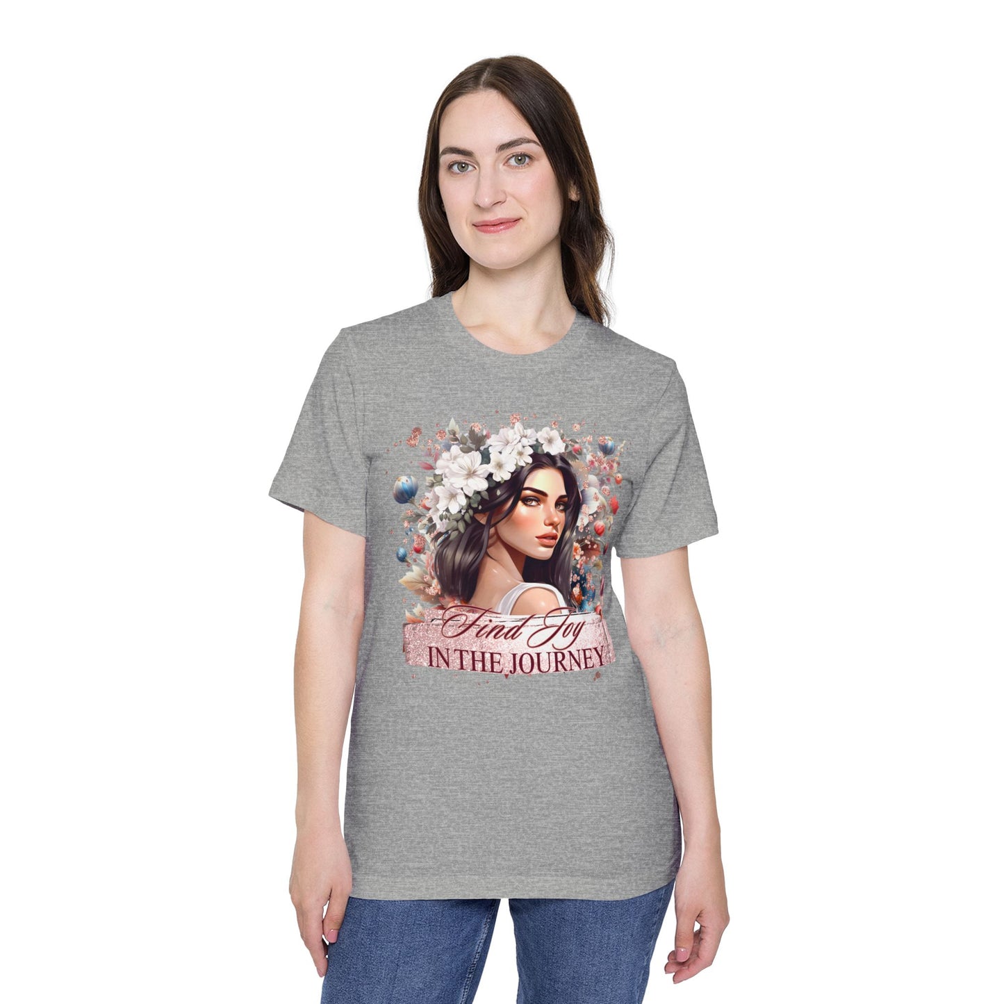 Portrait Graphic T-Shirt 'Find Joy in the Journey' Floral Portrait T-Shirt