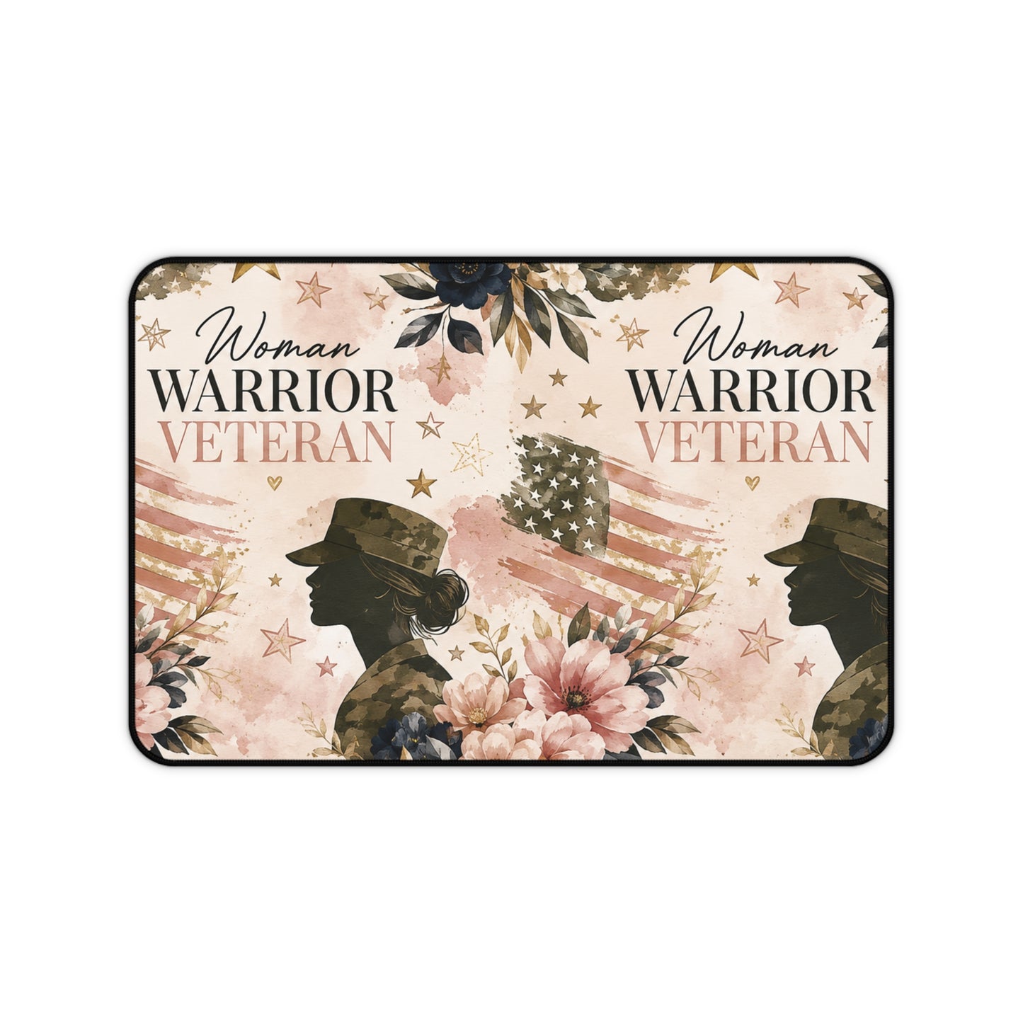 Woman Warrior Veteran Desk Mat — Feminine Patriotic Military Mouse Pad