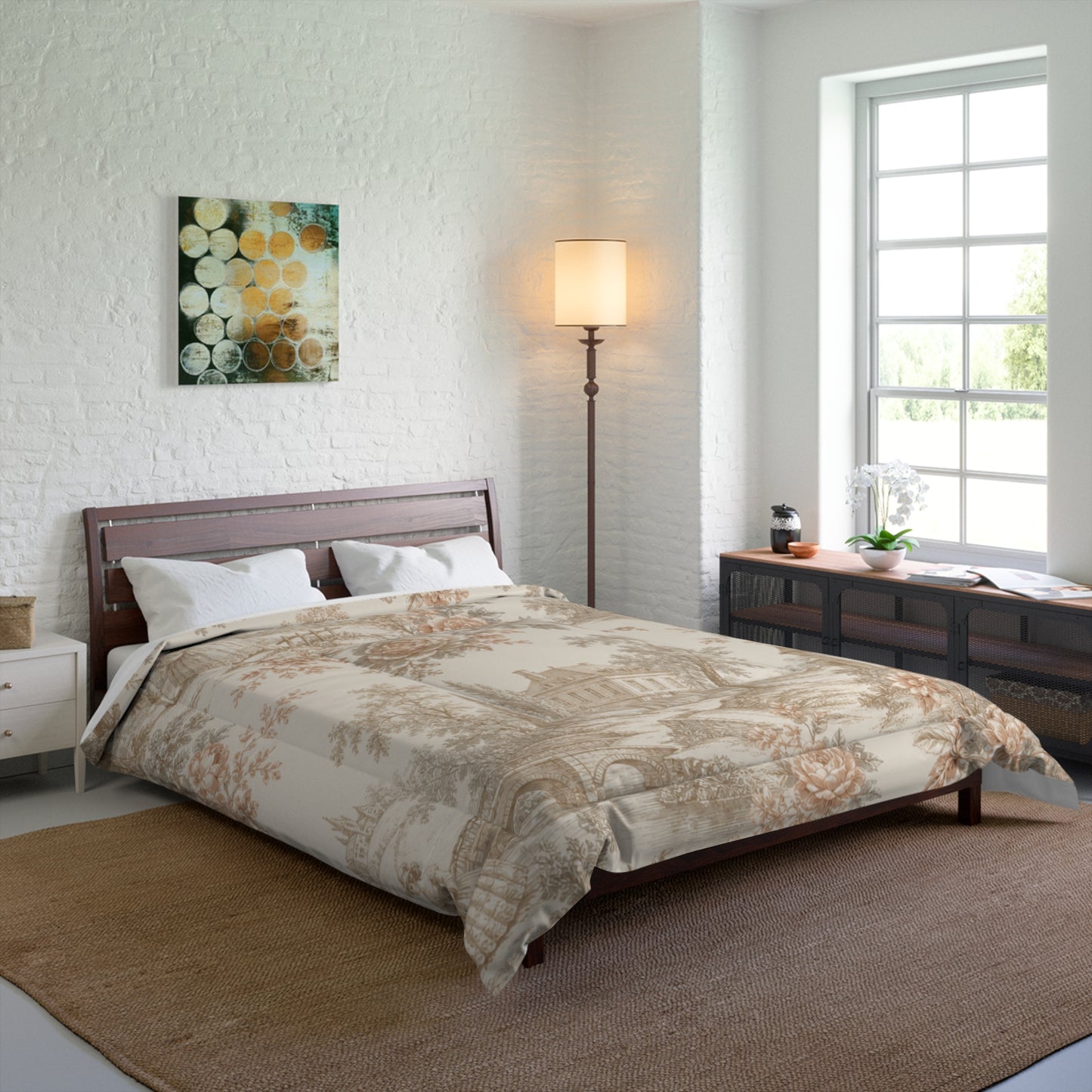 Château Rosé Comforter — Neutral Floral Cottage Bedding