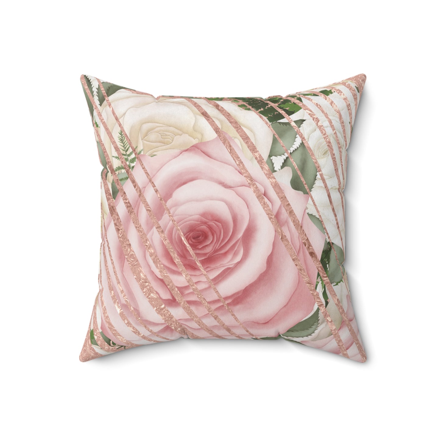 Kissed by a Rose Gold Faux Suede Square Pillow