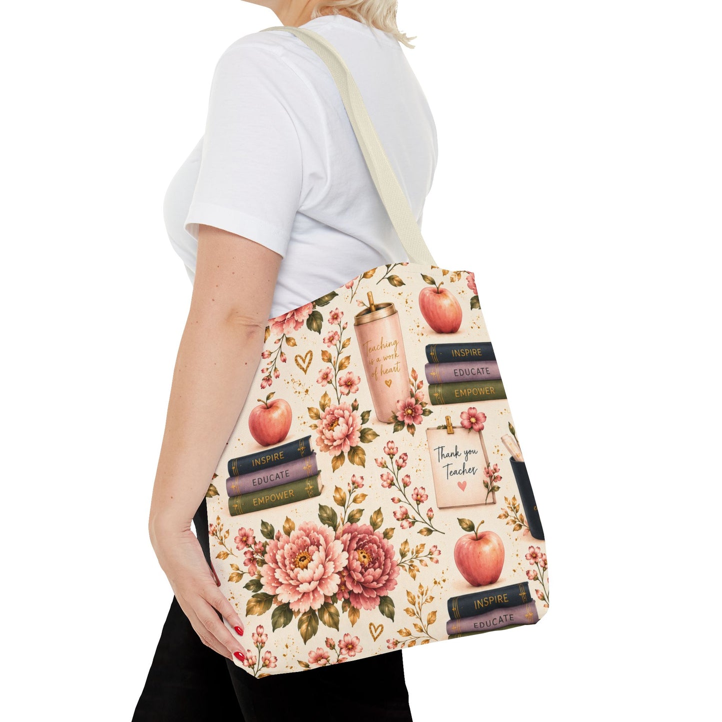 Teacher Appreciation Tote Bag - 'Thank You Teacher' Book & Apple Pattern