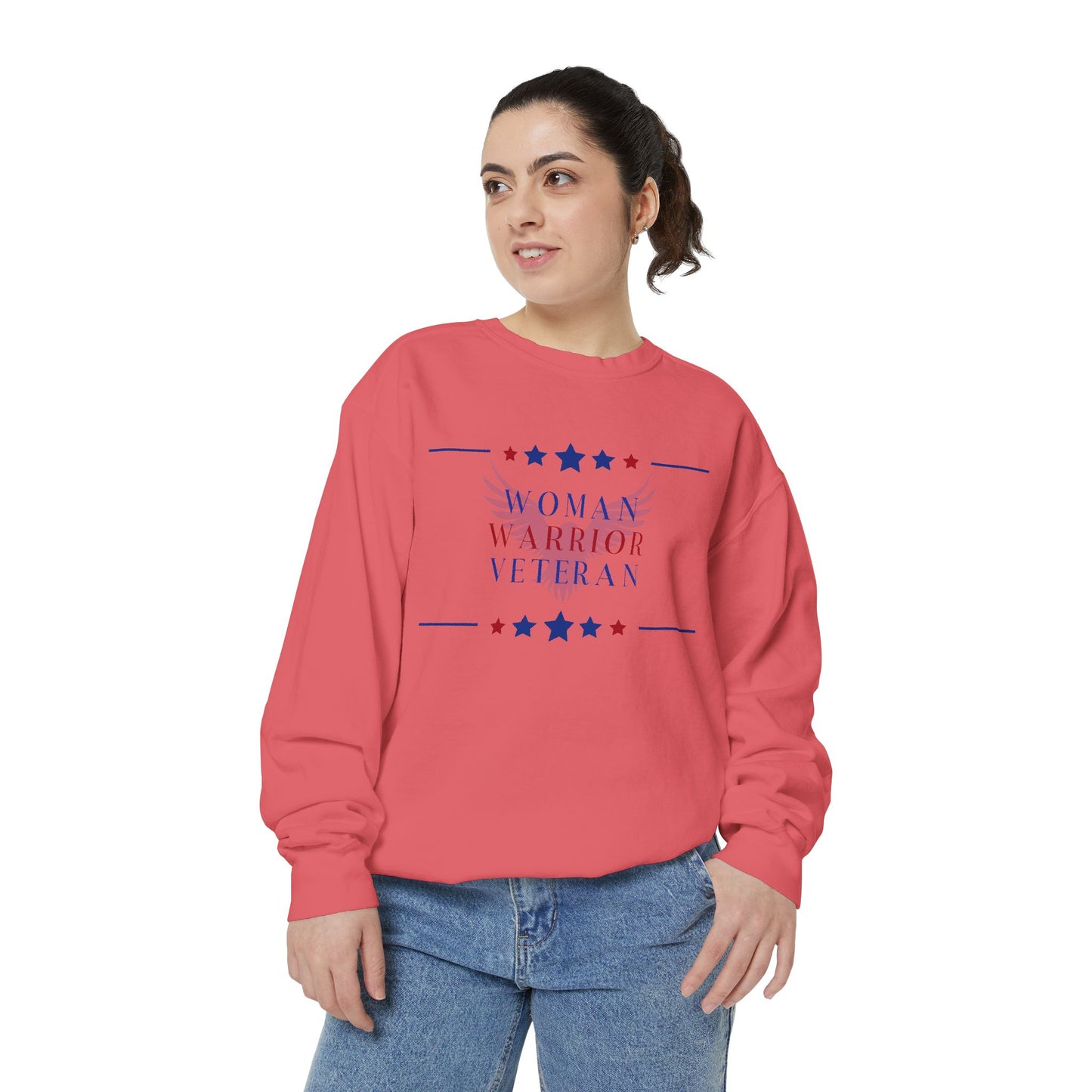 Woman, Warrior, Veteran Unisex Garment-Dyed Sweatshirt