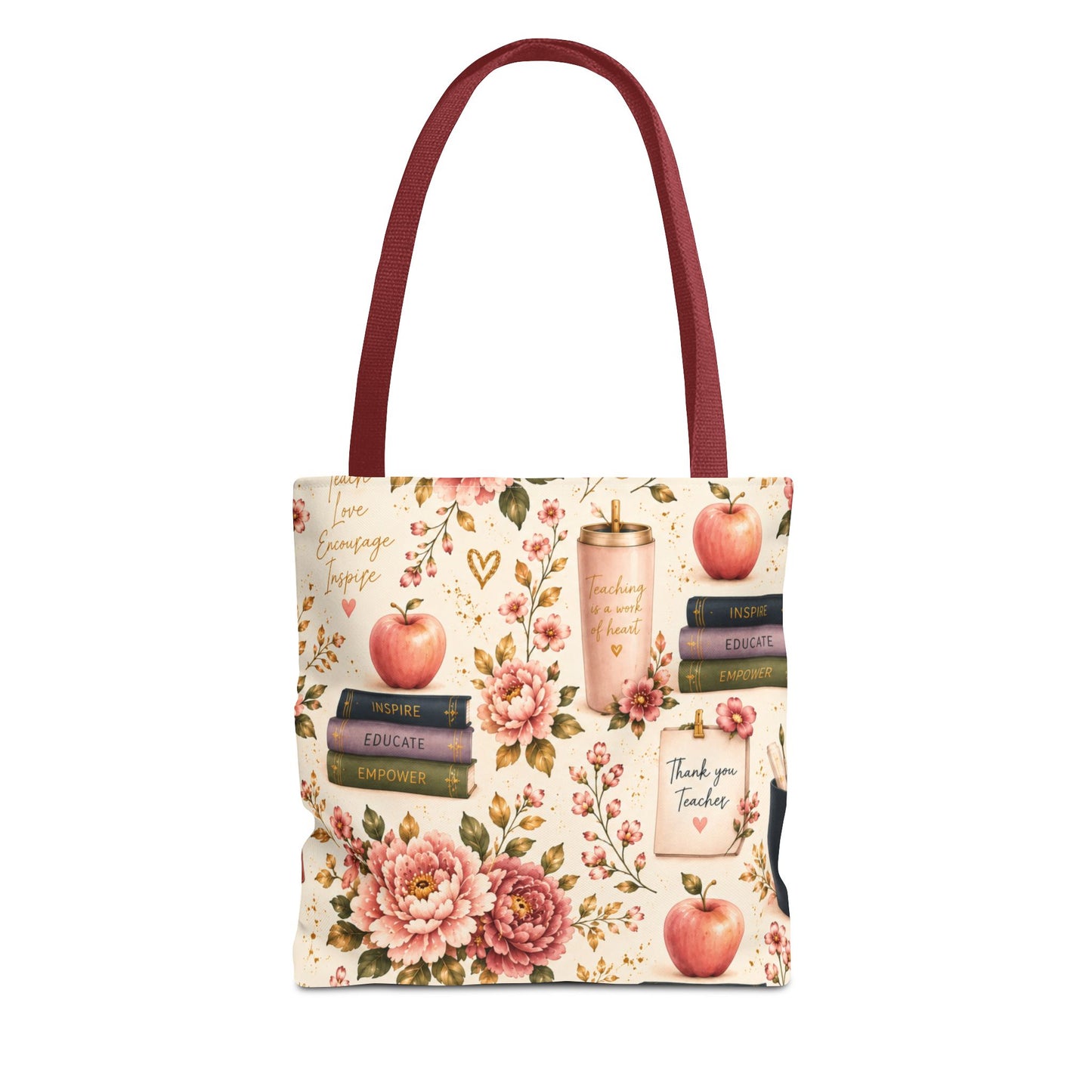 Teacher Appreciation Tote Bag - 'Thank You Teacher' Book & Apple Pattern