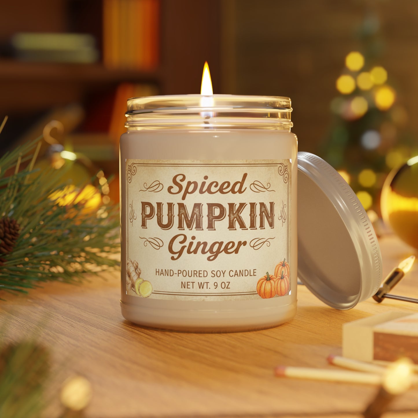 Spiced Pumpkin Ginger Scented Soy Candles with White Lid, 9oz