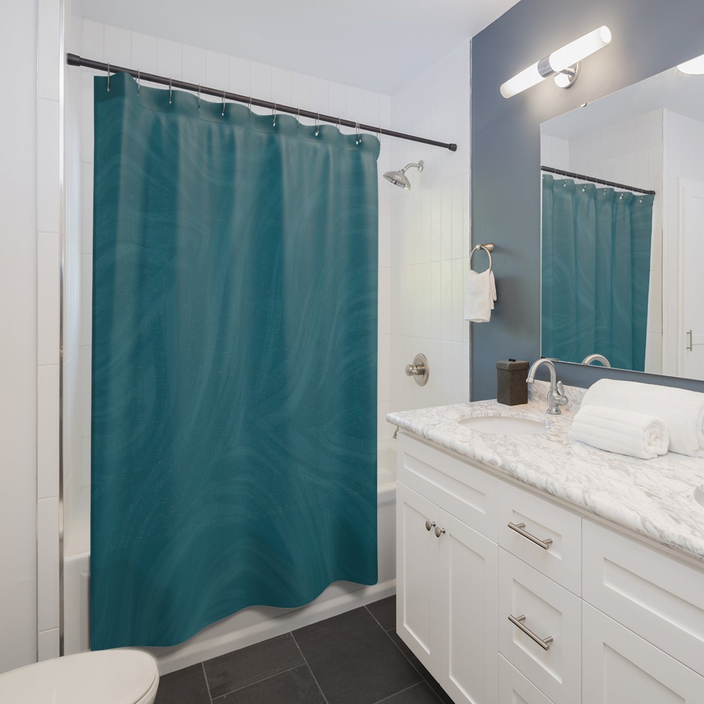 Teal Wave Shower Curtain — Modern Ocean-Inspired Bathroom Decor
