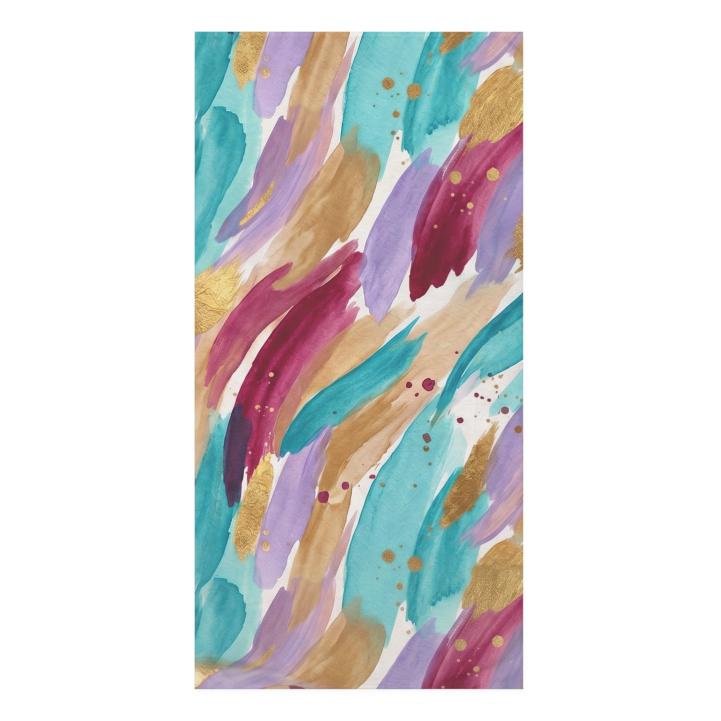 Abstract Watercolor Brushstroke Beach Towel — Teal, Purple & Gold Spa Towel