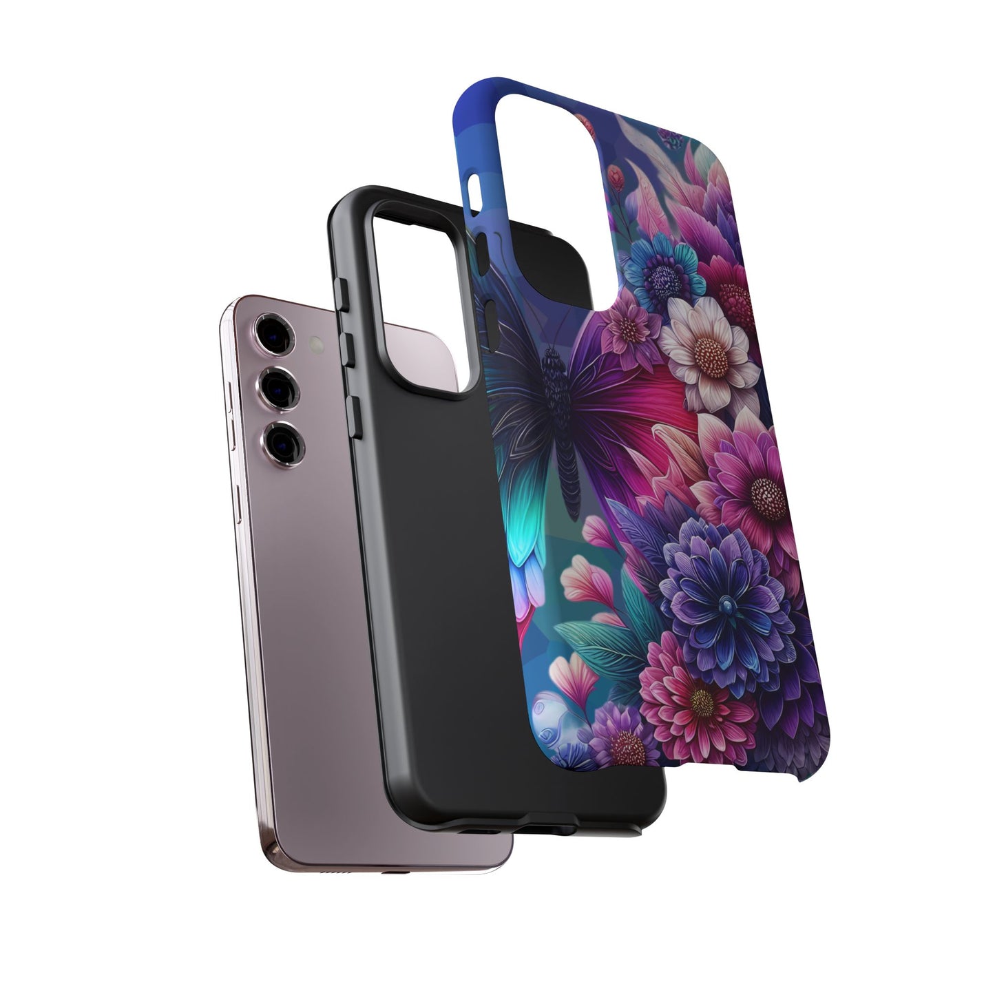 Butterfly Bloom Tough Phone Case — Vibrant Purple Blossom Protective Cover