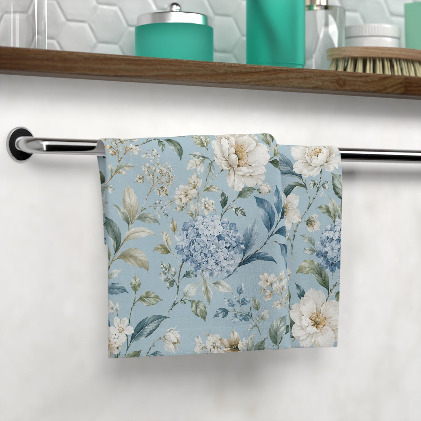 Blue Vintage Hydrangea & Peony Bathroom Hand Cloth